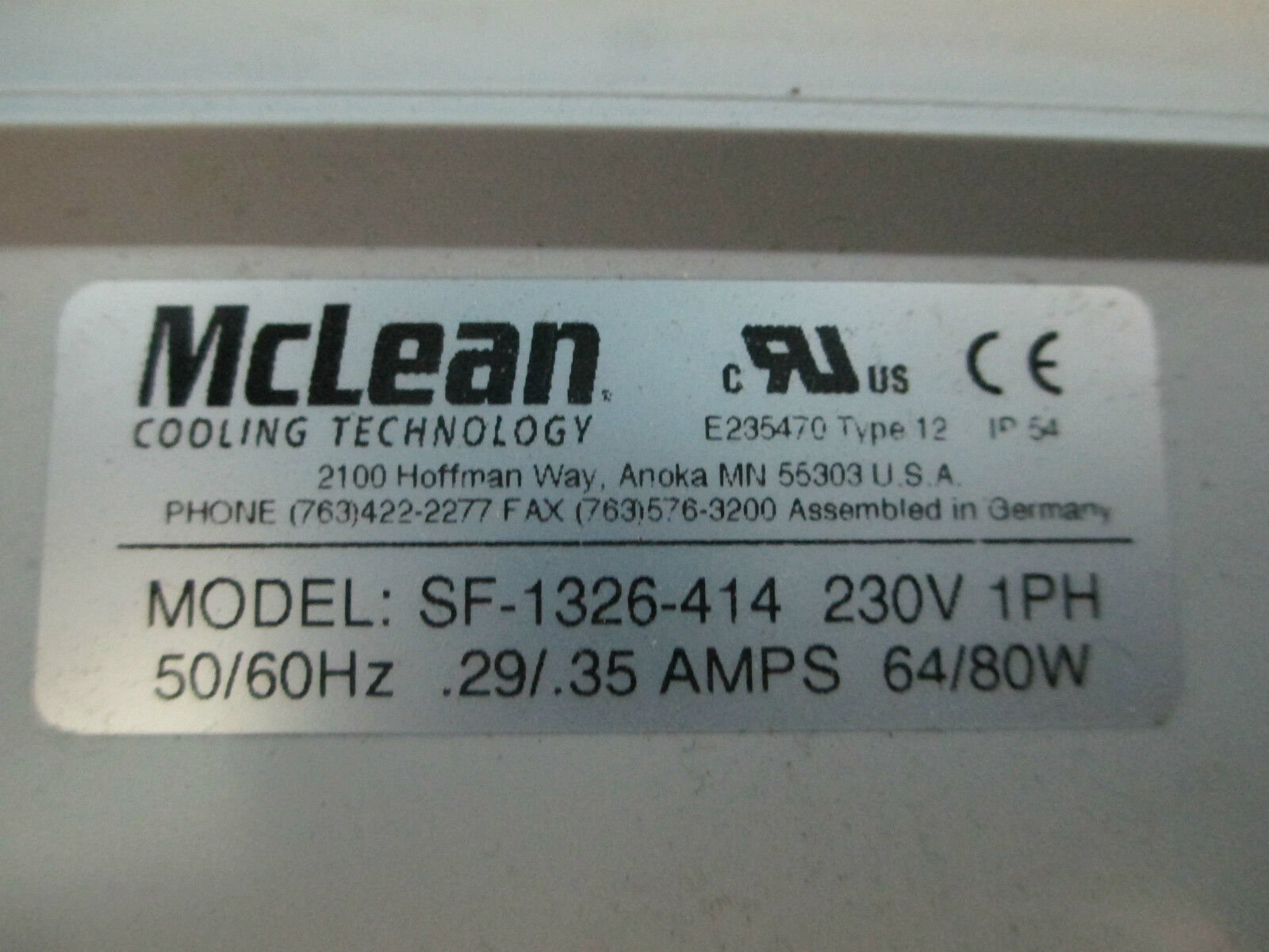 Hoffman / McLean Cooling Fan SF-1326-414 230V 1PH .29/.35A 64/80W, New in Box!!!