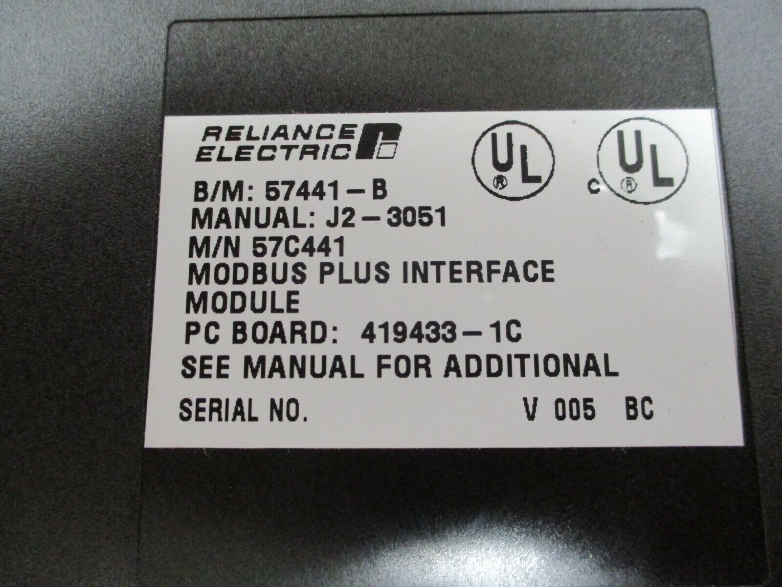 Reliance Electric Modbus Plus Interface Module 57C441 B/M: 57441-B Used