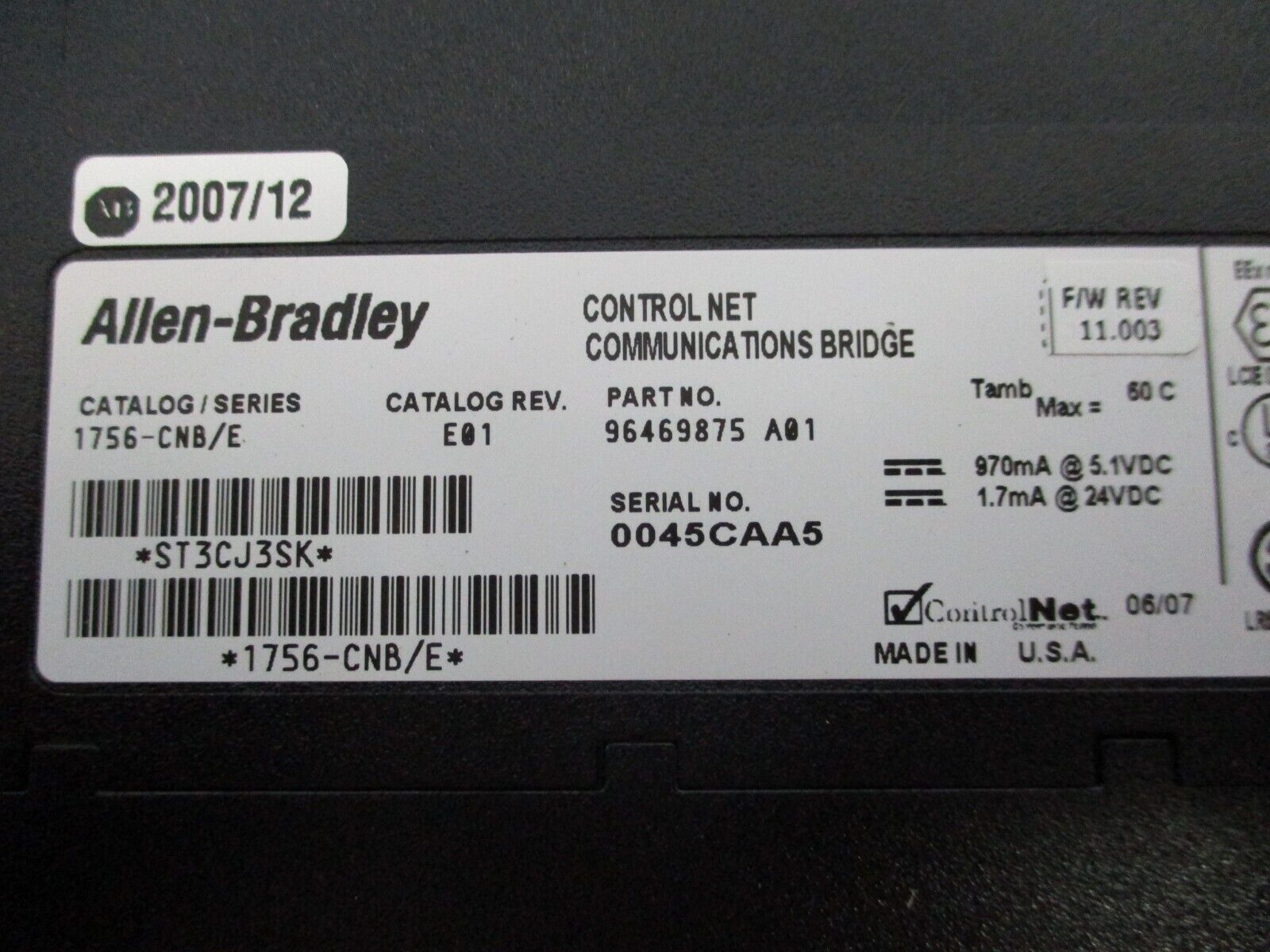 Allen-Bradley ControlLogix Control Net Comm. Bridge Module 1756-CNB/E Rev.E01