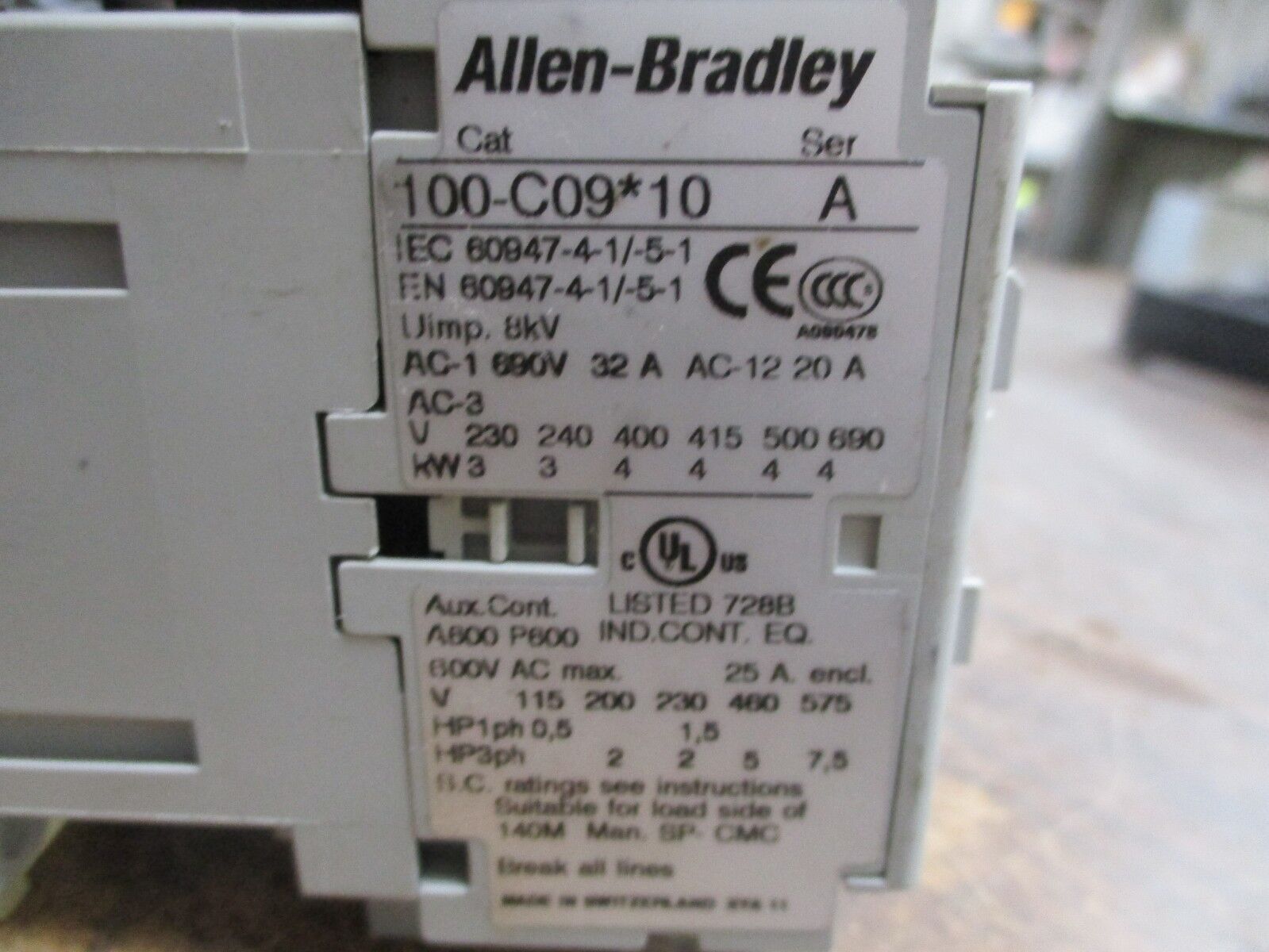 Allen-Bradley Starter 100-C09*10/140M-D8E-B25 120V Coil 25A 600V Trip:1.6-2.5A