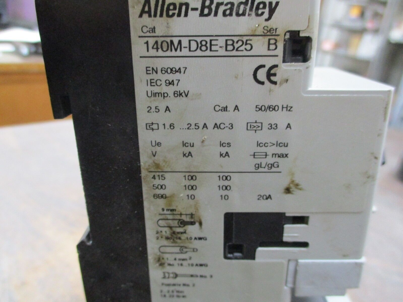 Allen-Bradley Starter 100-C09*10/140M-D8E-B25 120V Coil 25A 600V Trip:1.6-2.5A