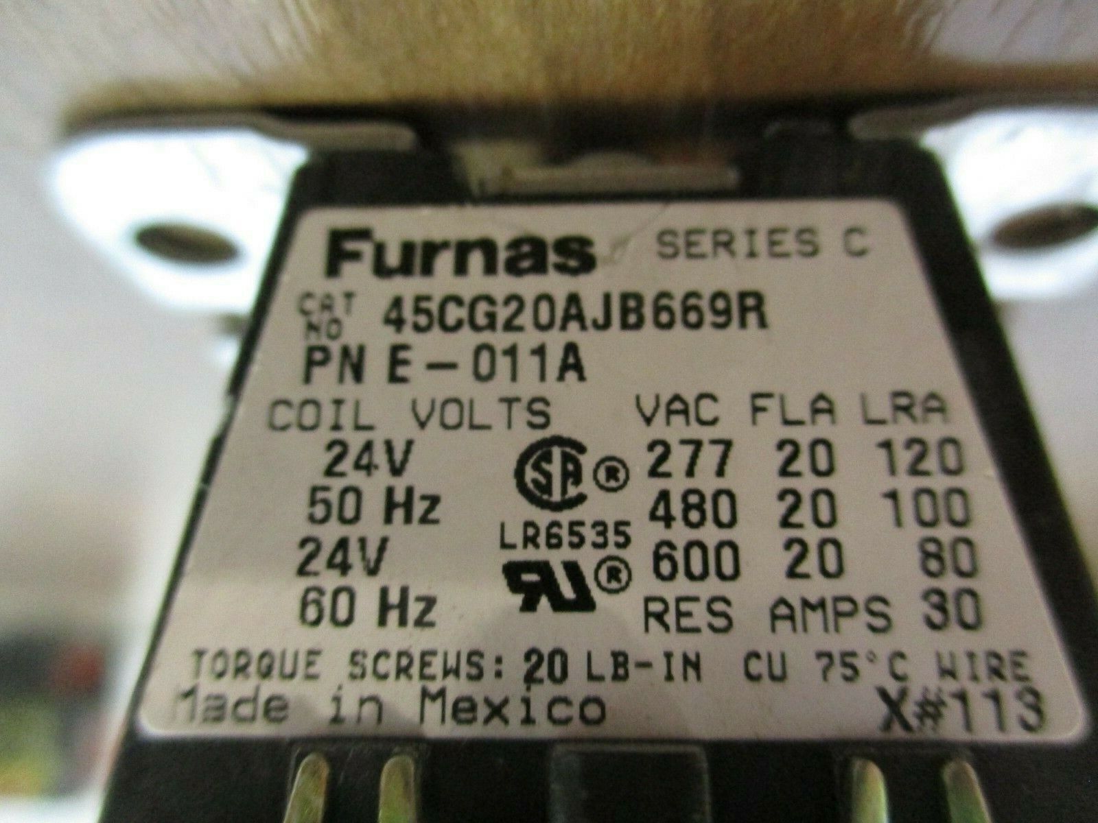 Furnas E-011A Contactor 45CG20AJB669R 24V Coil 20A 600V, Used