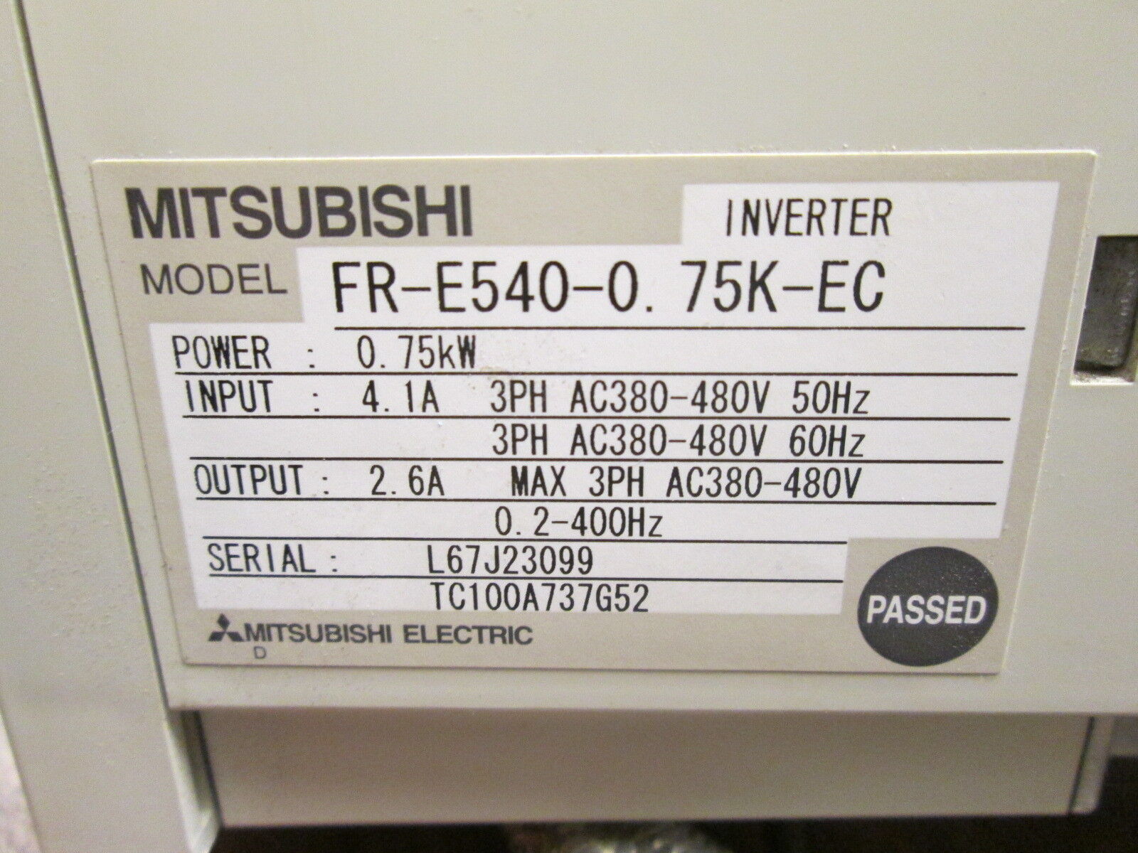 Mitsubishi E500 AC Drive w/ RFI Filter FR-E540-075K-EC 0.75KW 3Ph Used