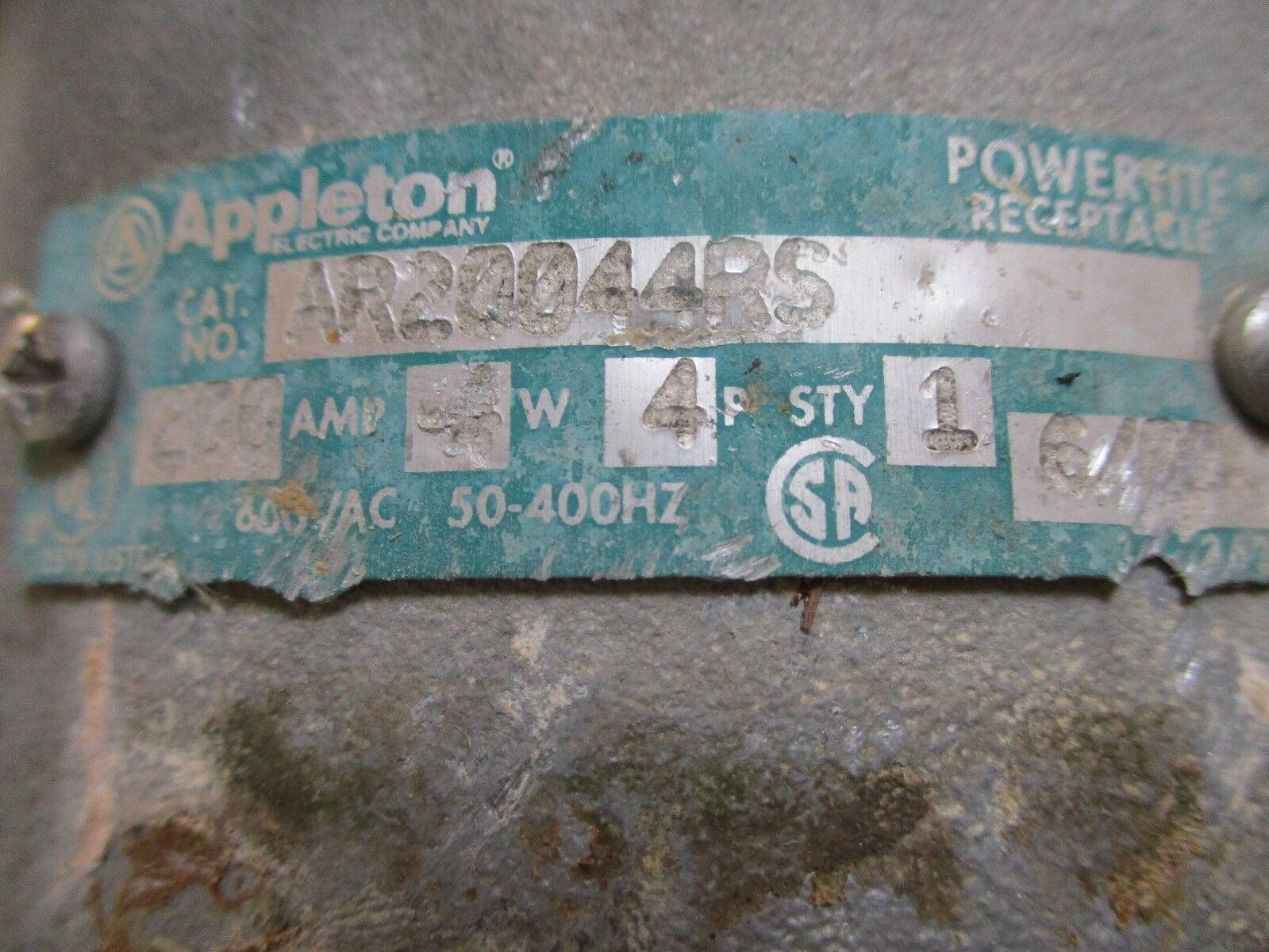 Appleton Powertite Receptacle AR20044RS 200A 600V 4p 4w Used