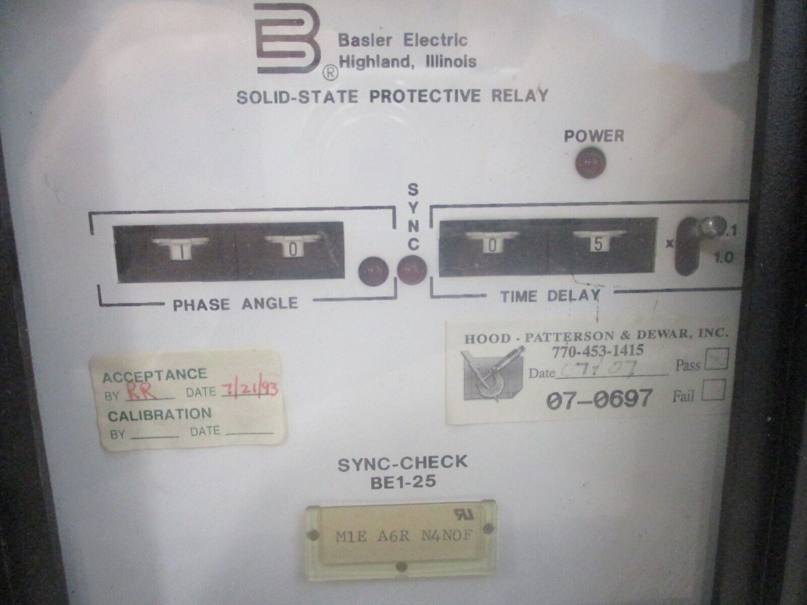 Basler Electric BEI-25-Sync-Check Relay M1E A6R N4N0F Used