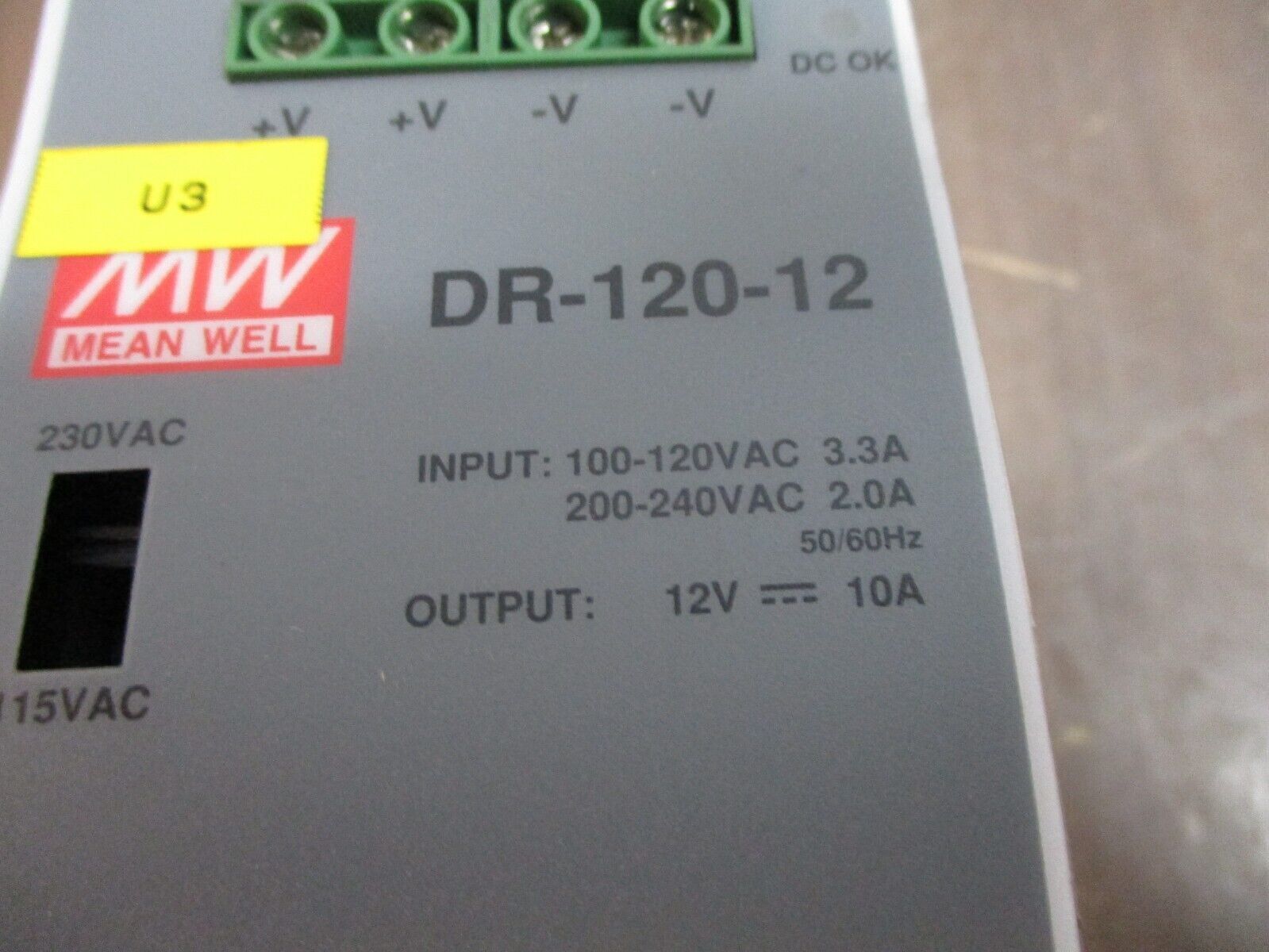 Mean Well Power Supply DR-120-12 Input: 100-120VAC 3.3A 200-240VAC 2.0A 50/60Hz