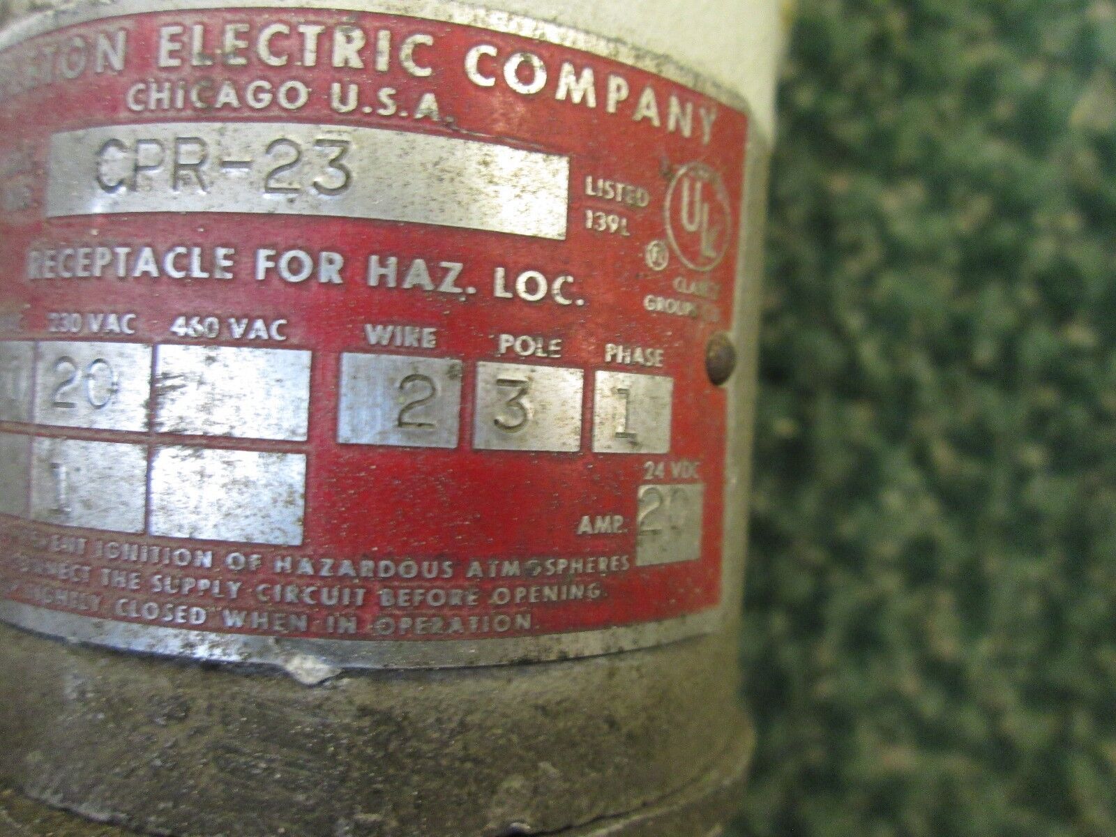 Appleton Receptacle CPR-23 20A 115/250VAC 2W 3P 1Ph Used