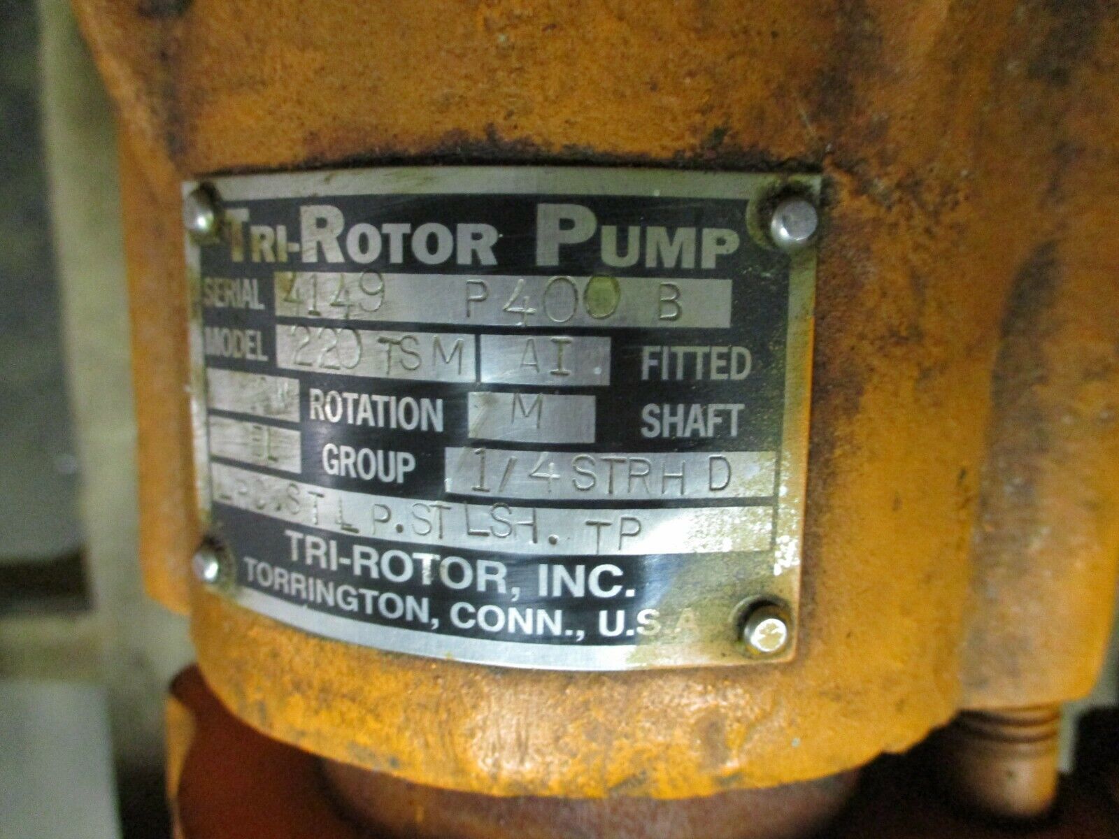 Tri-Rotor Solid Head Pump 220TSM 125PSI 125-520RPM 58-240GPM Used