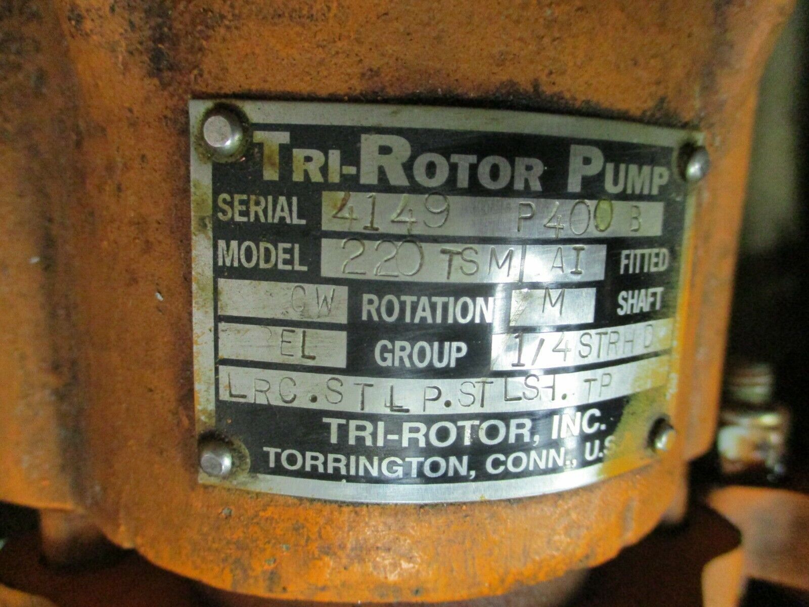 Tri-Rotor Solid Head Pump 220TSM 125PSI 125-520RPM 58-240GPM Used