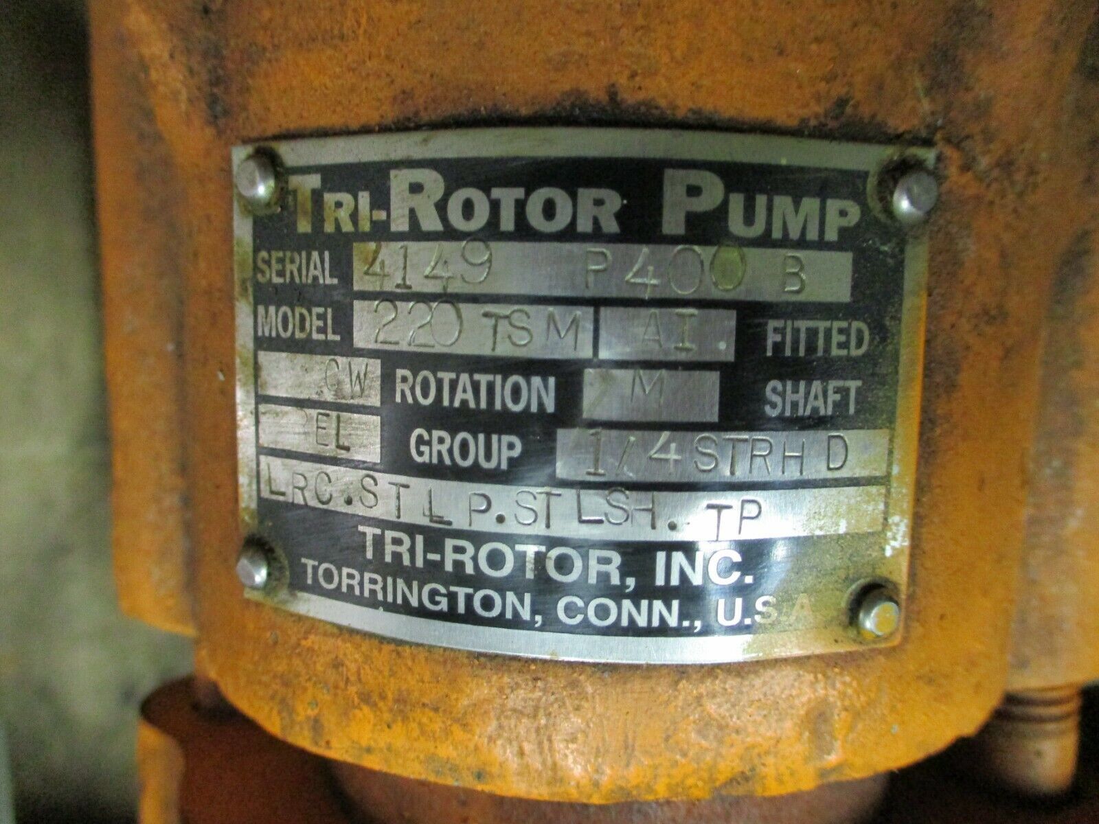 Tri-Rotor Solid Head Pump 220TSM 125PSI 125-520RPM 58-240GPM Used