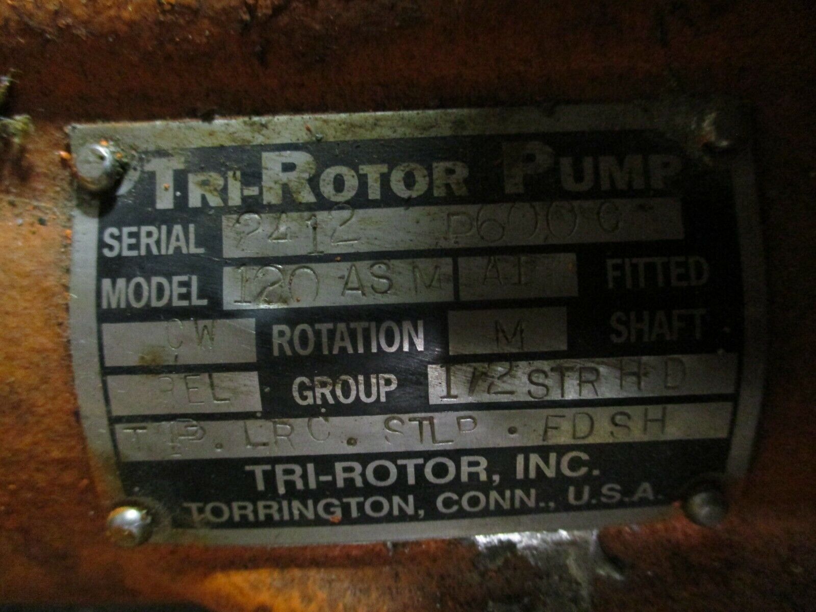Tri-Rotor Solid Head Pump 120ASM 19-102GPM 150-610RPM 125PSI Used