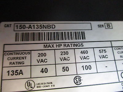 Allen-Bradley SMC Plus Soft Start 150-A135NBD Ser. B 100HP 208-480V 3Ph 47-63Hz