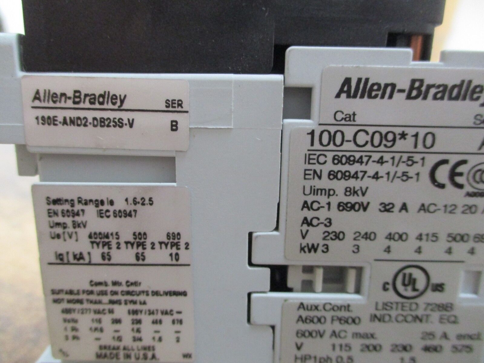 Allen-Bradley Starter 190E-AND2-DB25S-V 120V Coil 25A 600V Trip: 1.6-2.5A Used