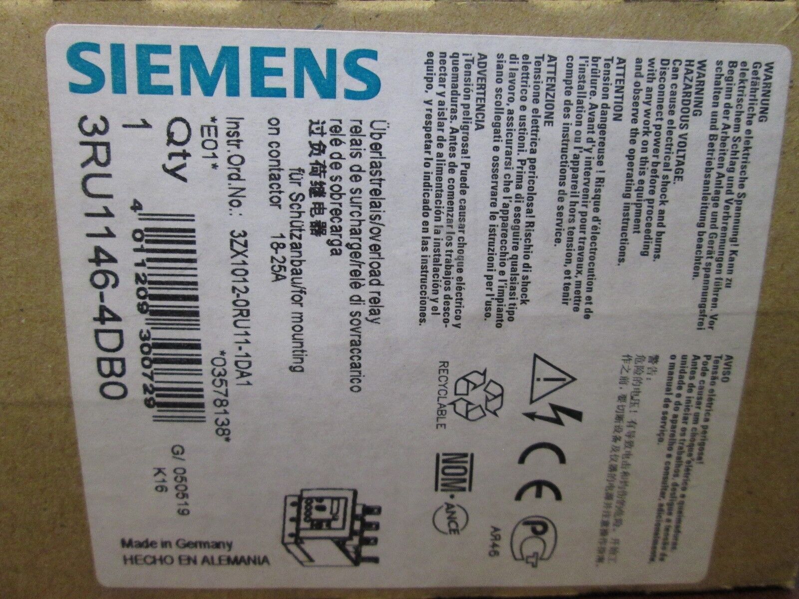 Siemens Solid State Overload 3RU1146-4DB0 Range: 18-25A New Surplus