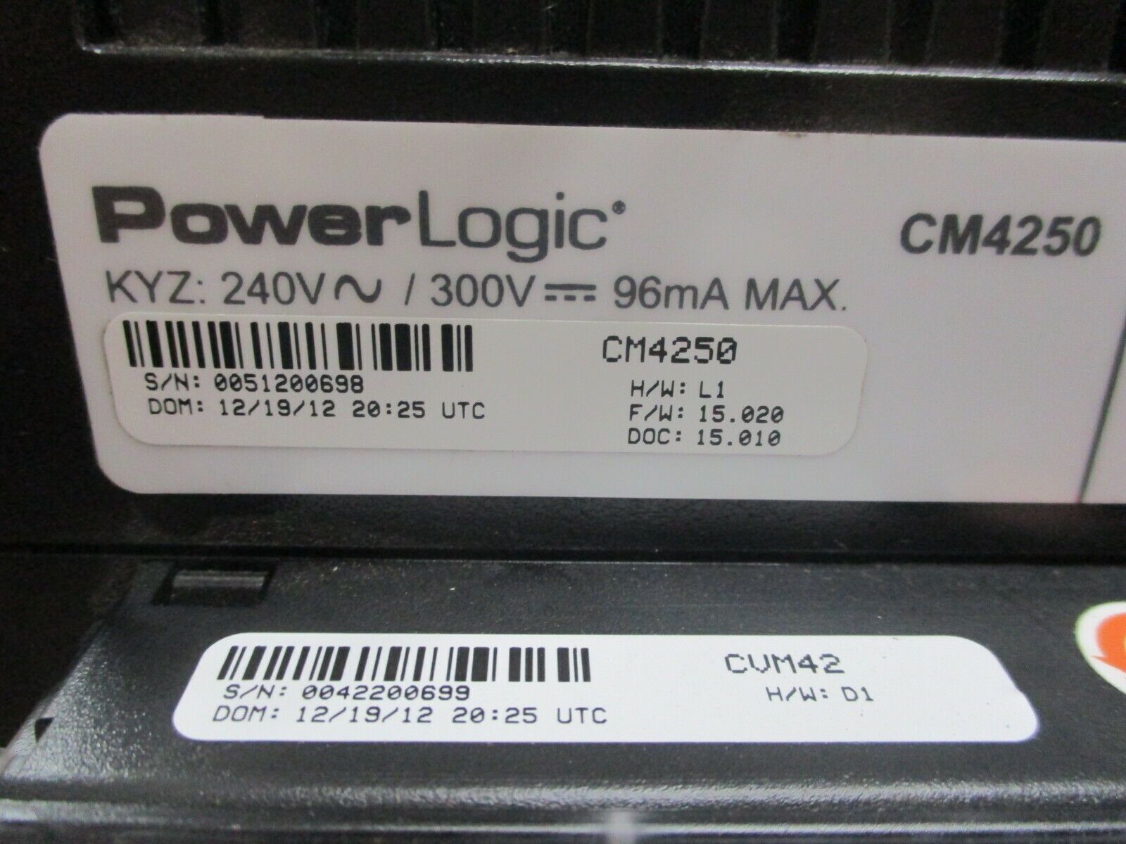 Square D PowerLogic Circuit Monitor CM4250/CMDLC 240/300V 96mA w/ CVM42 Used