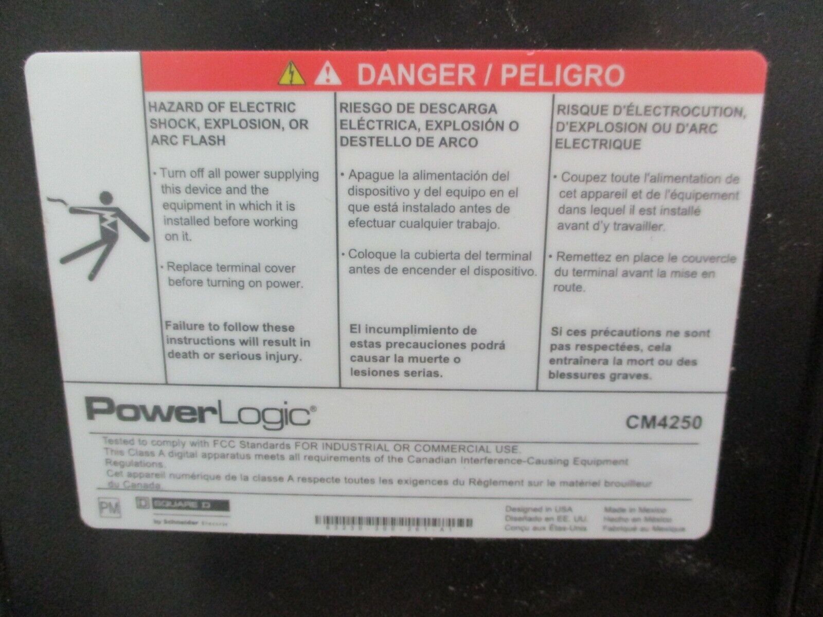 Square D PowerLogic Circuit Monitor CM4250/CMDLC 240/300V 96mA w/ CVM42 Used