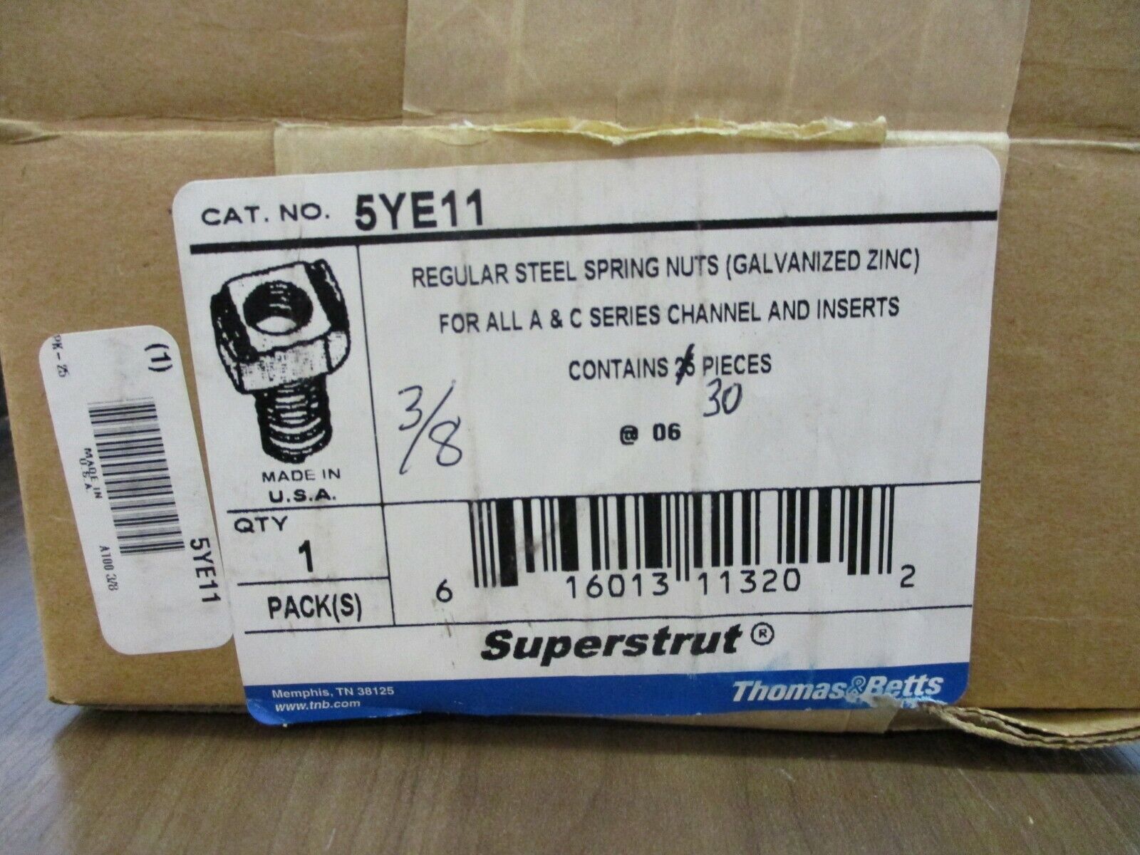 Thomas & Betts Superstrut Spring Nut 5YE11 Galvanized Steel 3/8" *Box of 30*