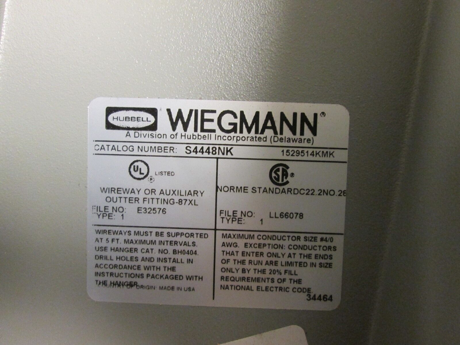 Wiegmann Wireway S4448NK Size:4x4x48" *No Box* New Surplus