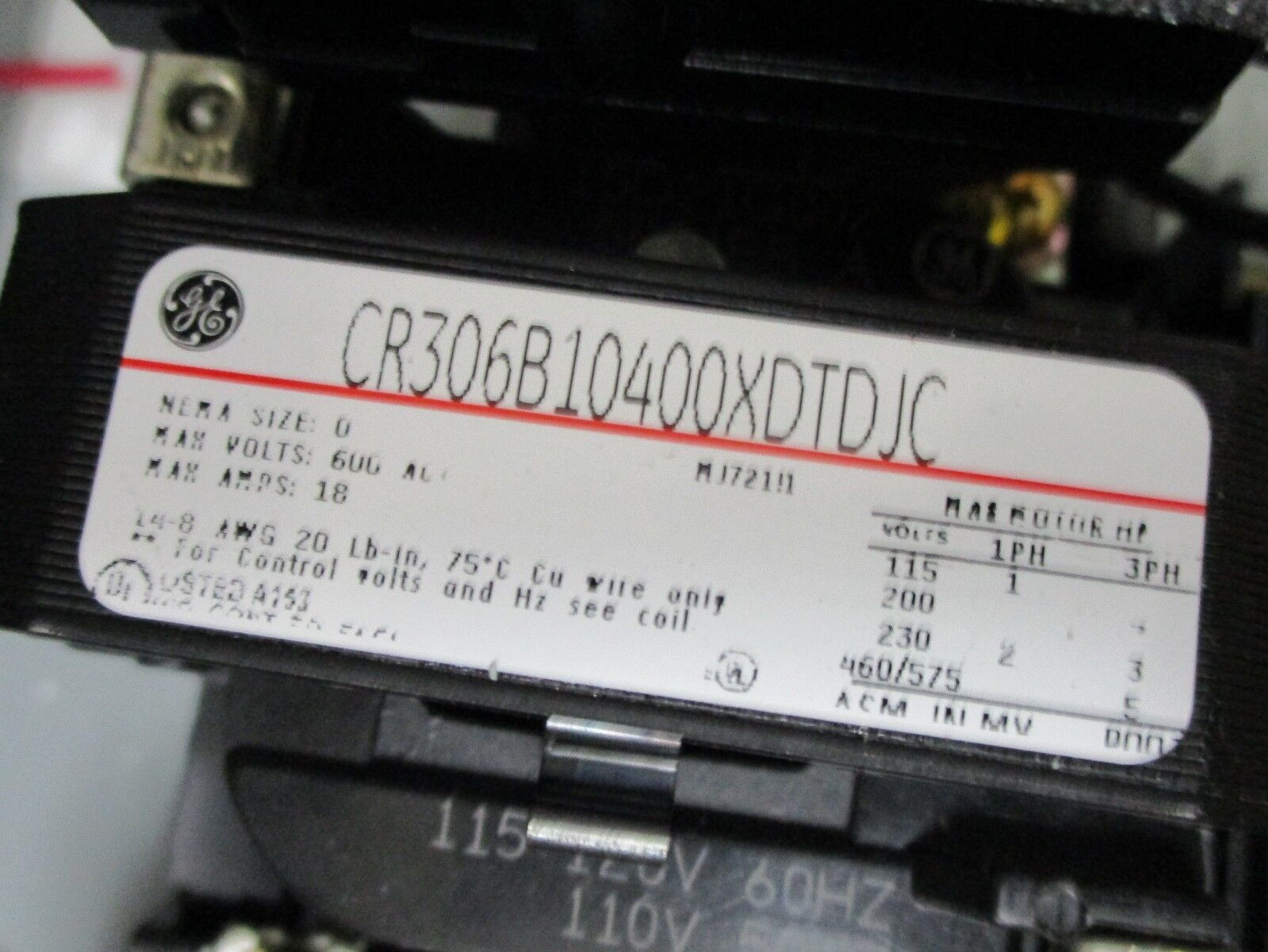 GE Size 0 Enclosed Starter CR306B10400XDTDJC 120V Coil 18A 600V New Surplus