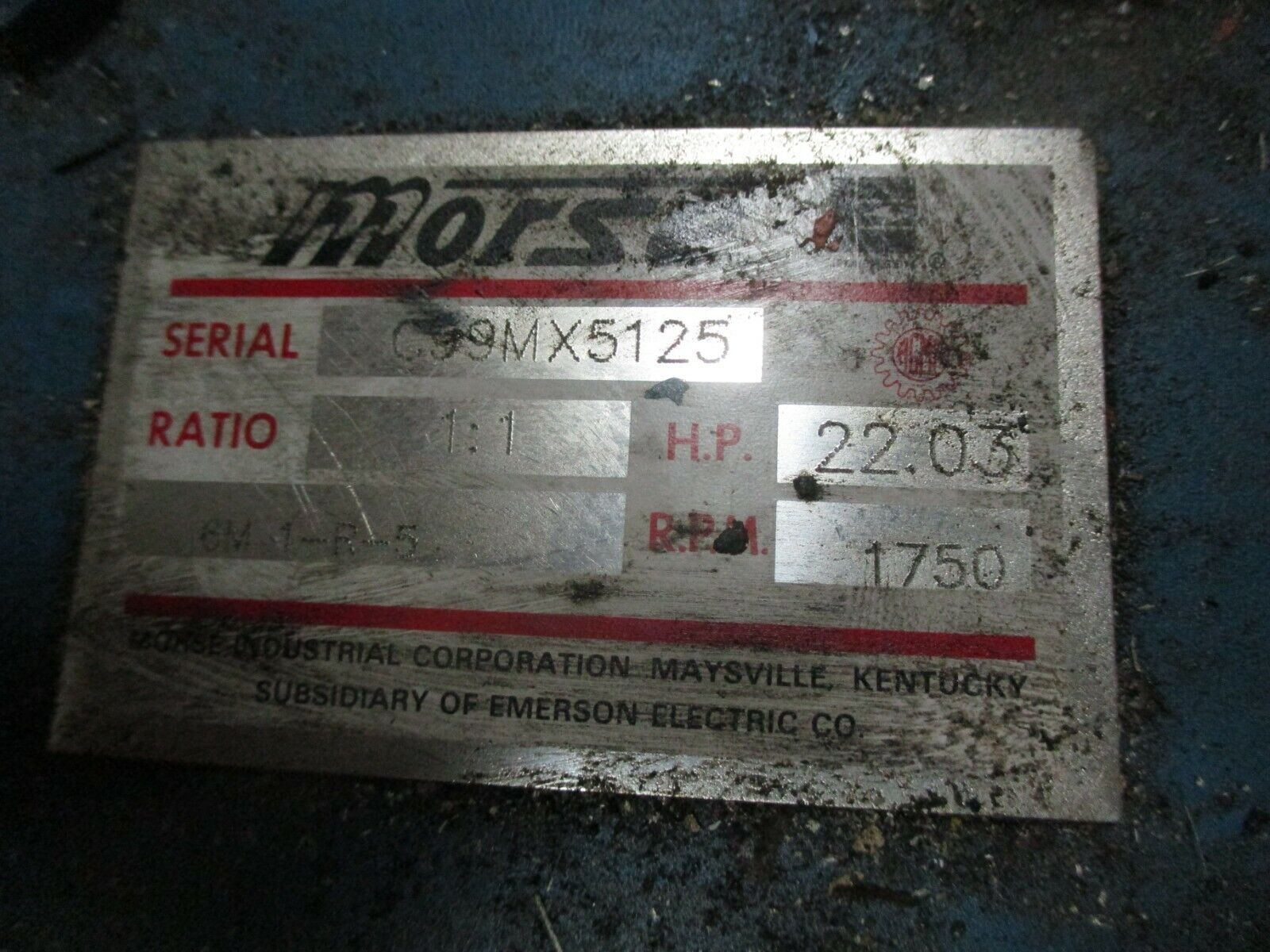 Morse Bevel Gear Reducer 6M 1-R-5 Ratio 1:1 22.03HP In 1750RPM In Used