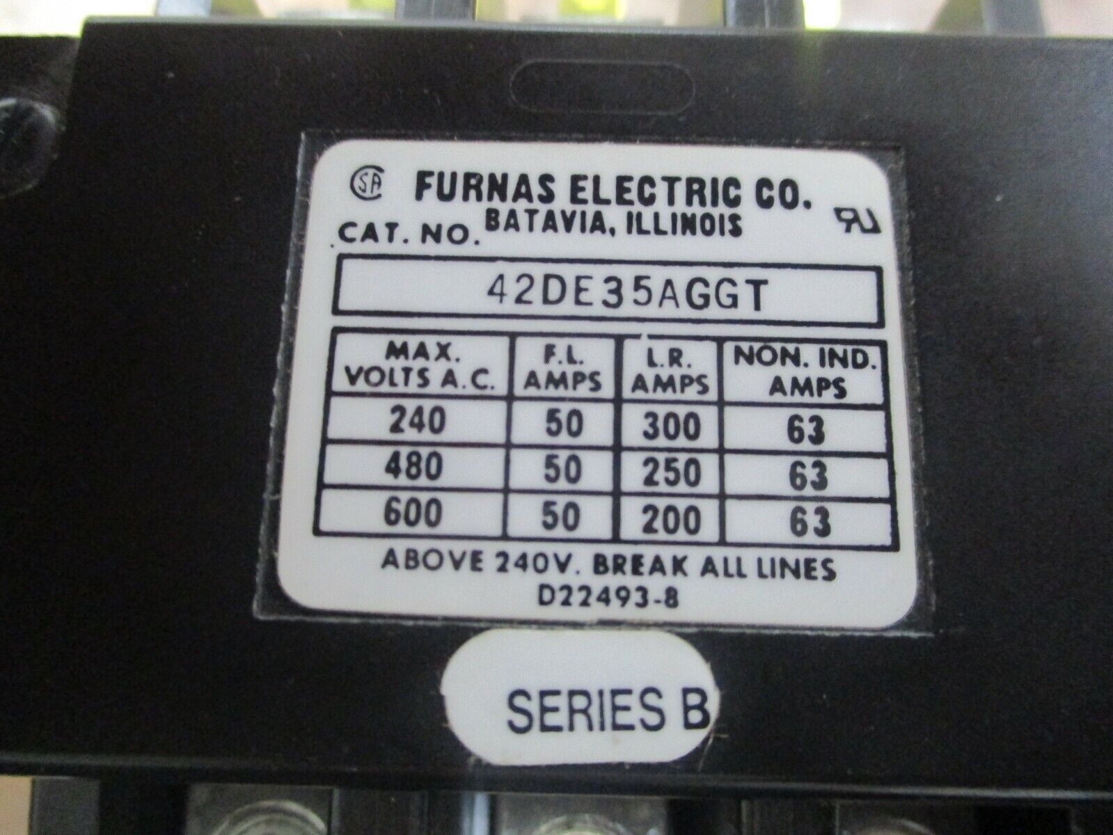 Furnas Contactor 42DE35AGGT 208/240V Coil 50A 600V Used