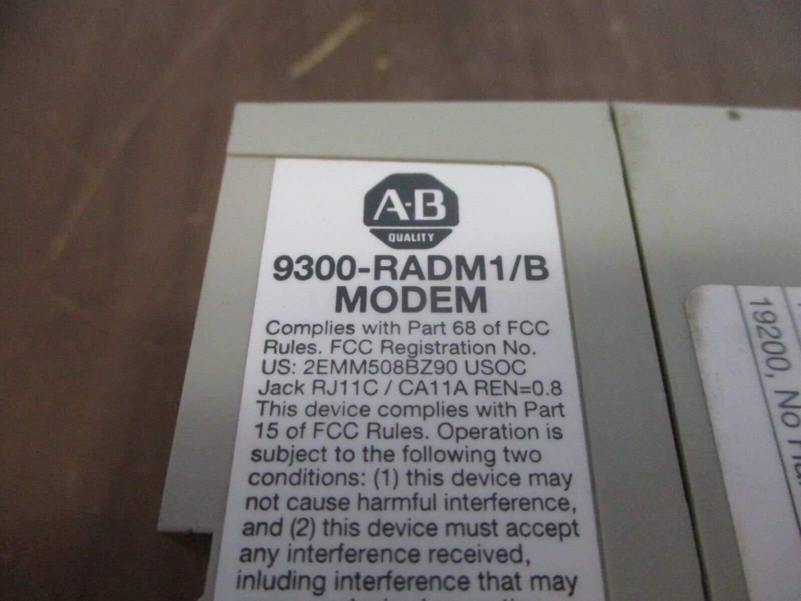 Allen-Bradley Remote Access Dial-In Modem 9300-RADM1/B 24VDC Used