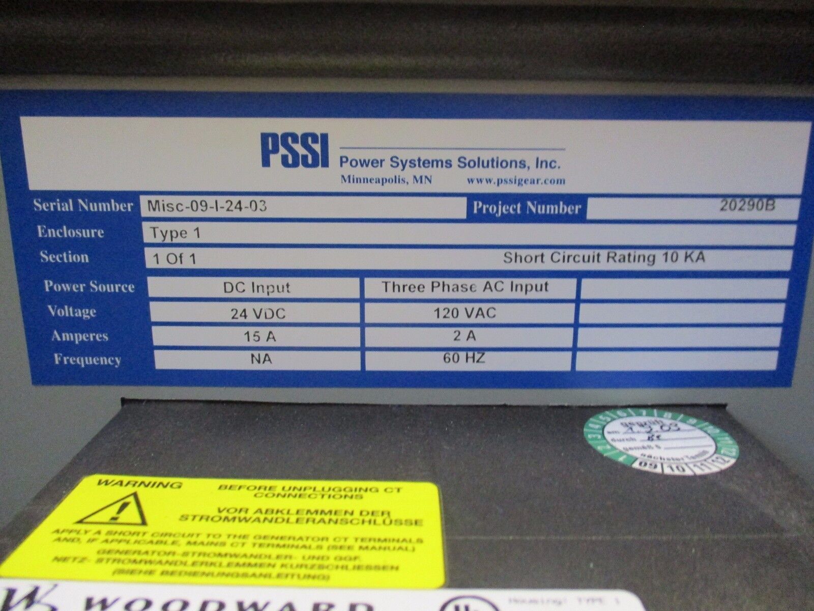 PSSI Generator Synchronizing System 20290B Type 1 Enclosure Used