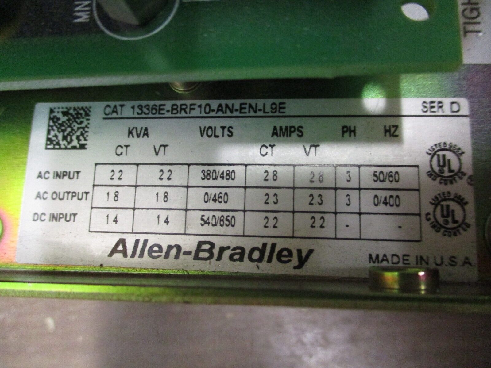 Allen-Bradley AC Drive 1336E-BRF10-AN-EN-L9E Ser. D 1HP w/ Keypad *Open Chassis*
