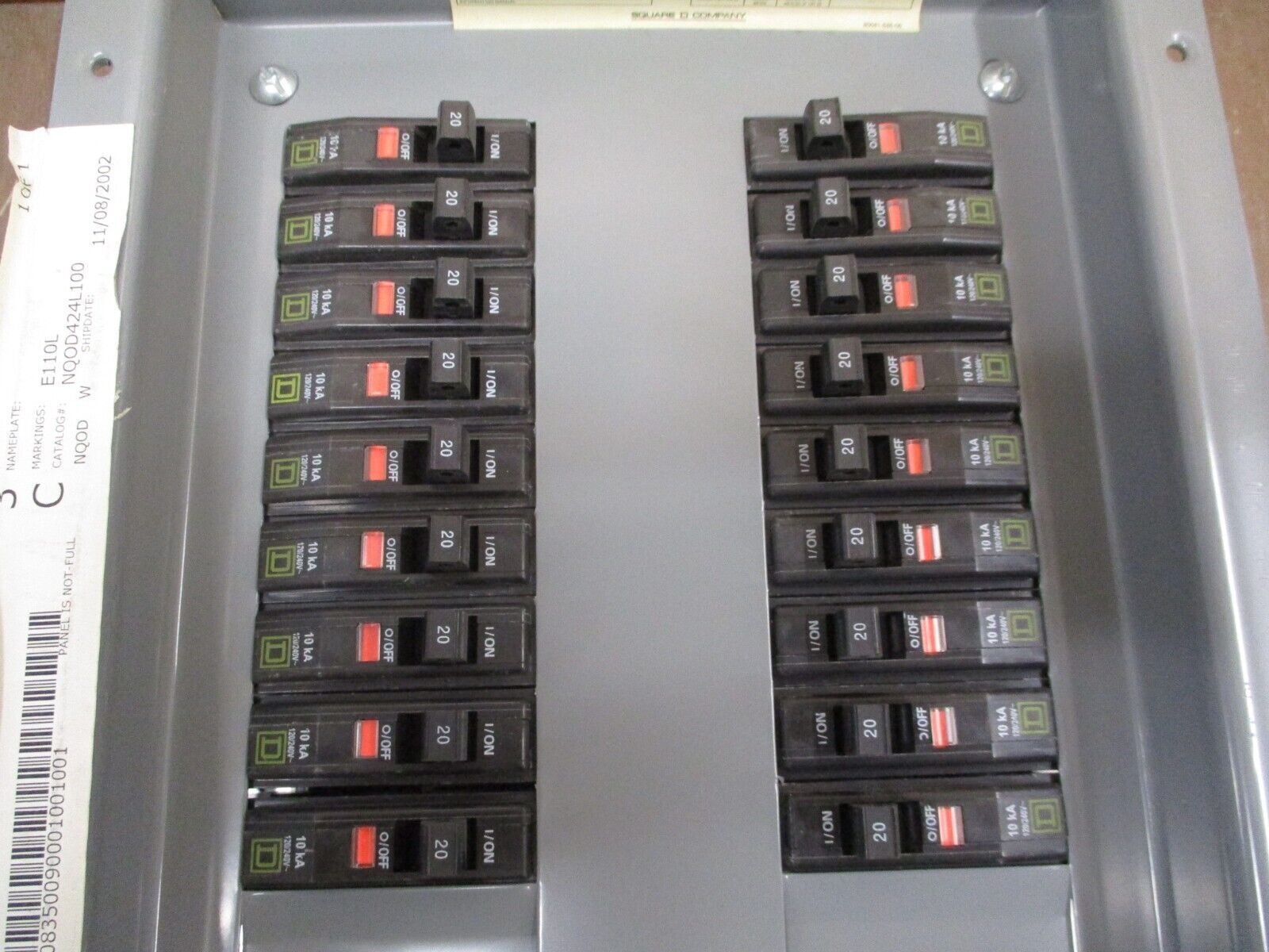 Square D Main Lug Panelboard Interior NQOD424L100 100A 208Y/120V 3Ph 4W 24-Space