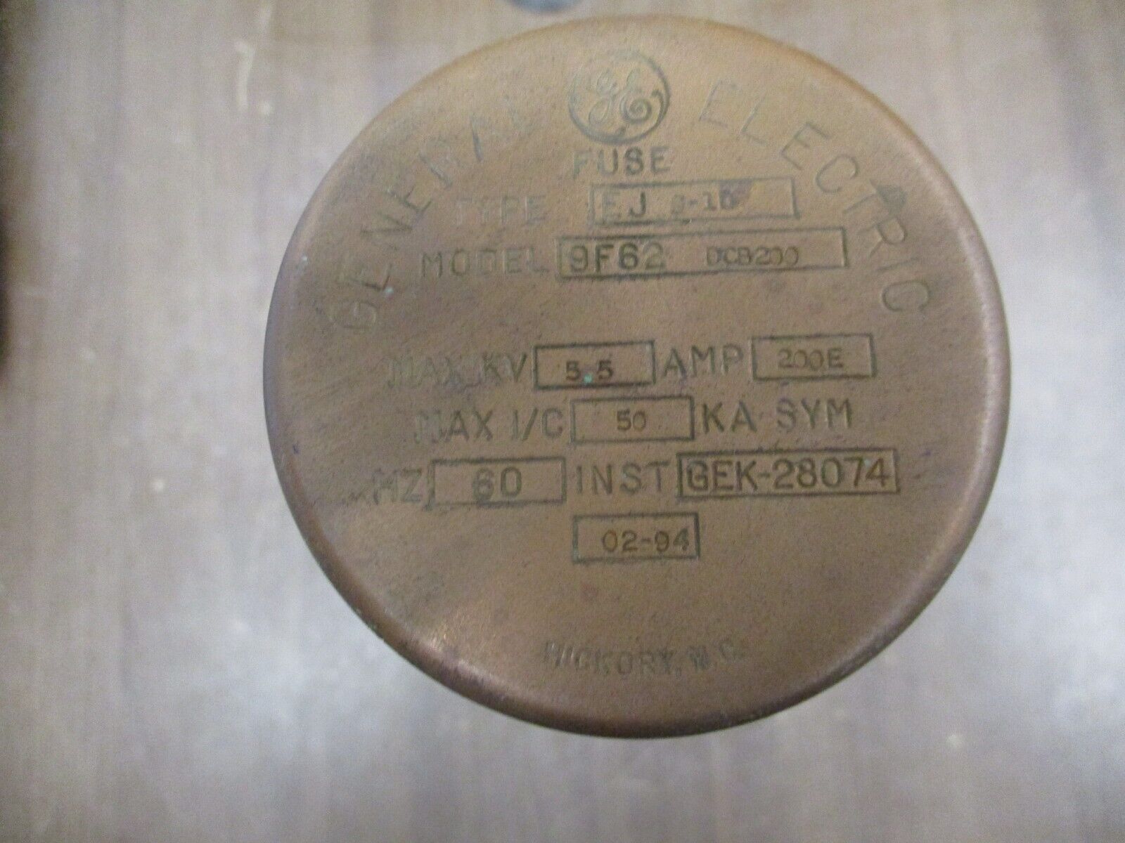 GE Type EJ0-1D Fuse 9F62 DCB200 200E 5.5kV 60Hz Used