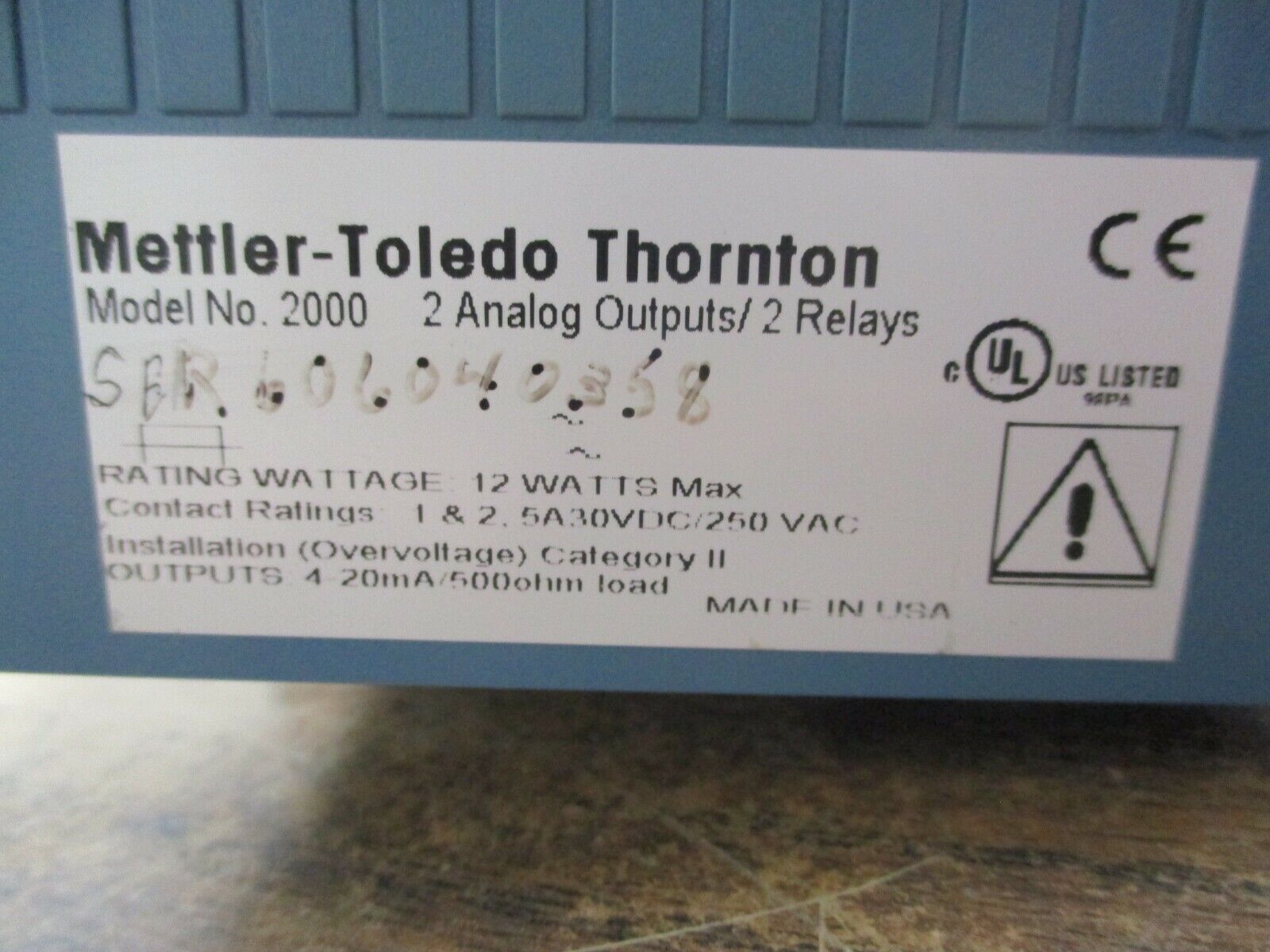 Mettler-Toledo Thorton Conductivity Resistivity Meter 2000 Output: 4-20mA Used