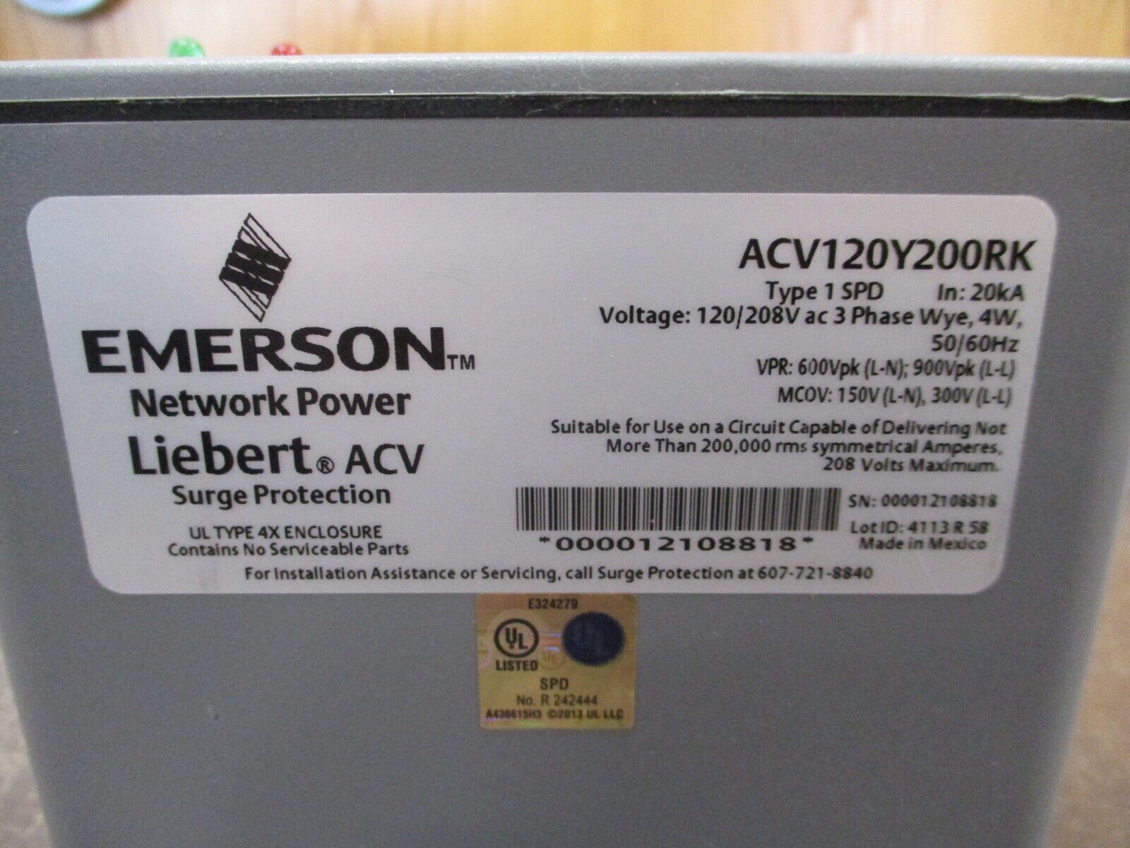 Emerson Liebert ACV Surge Protective Device ACV120Y200RK 120/208V 3Ph 4W 50/60Hz