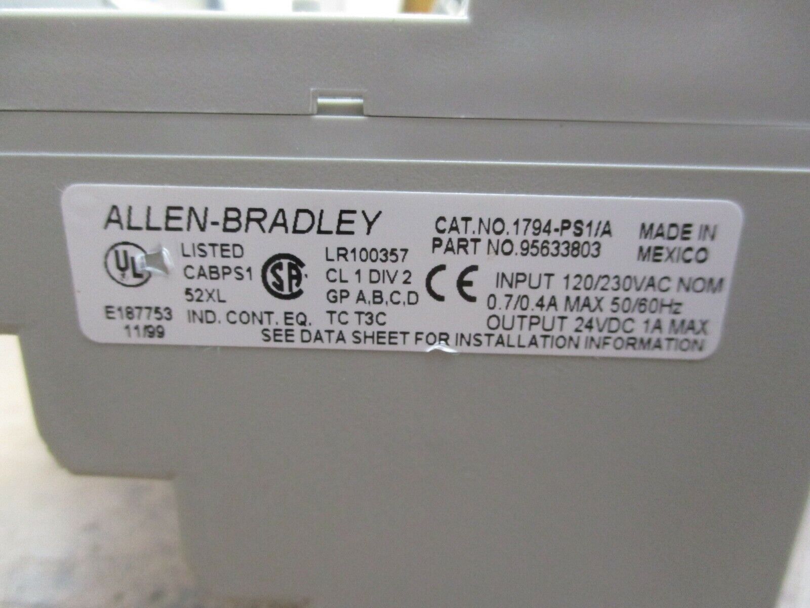 Allen-Bradley Flex I/O Power Supply 1794-PSI/A Output: 24VDC, 1A Used