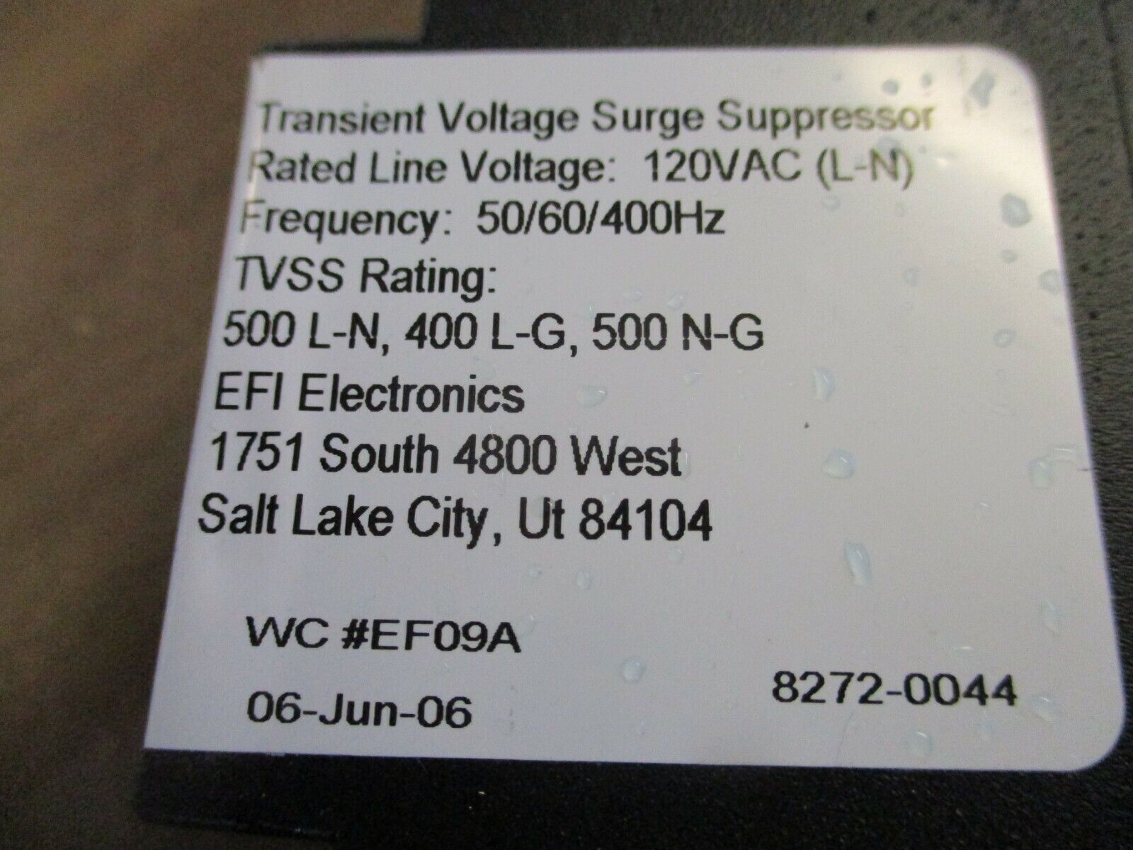 EFI Titan Surge Protection Device 16DT120 120V 50/60/400Hz Used