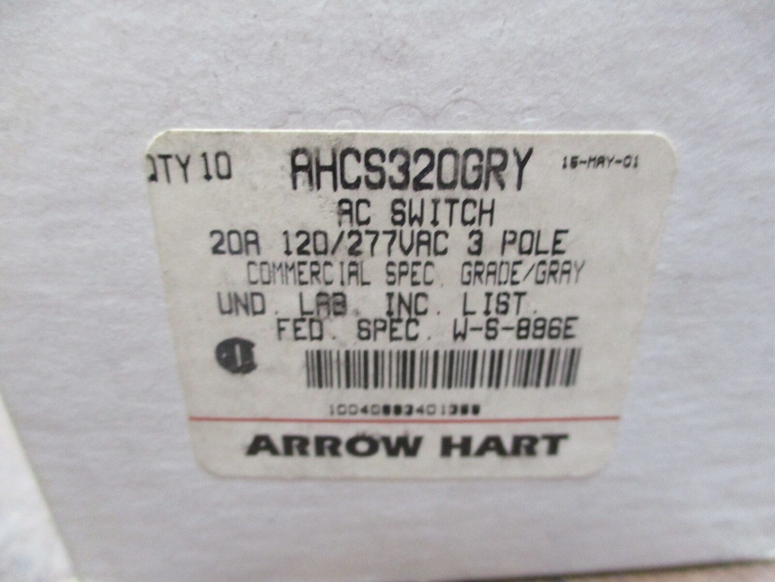 Arrow Hart Switch AHCS320GRY 20A 120/277V 3P *Lot of 10* New Surplus