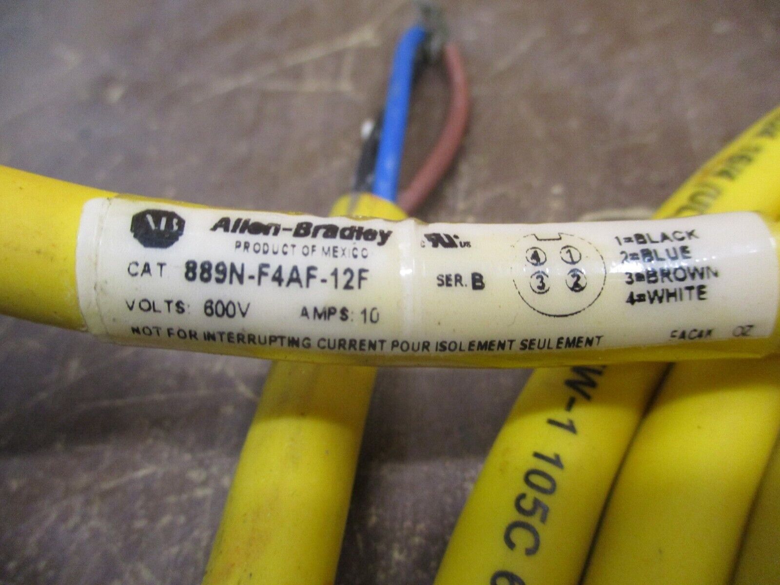 Allen-Bradley Cordset 889N-F4AF-12F Ser. B 10A 600V Used