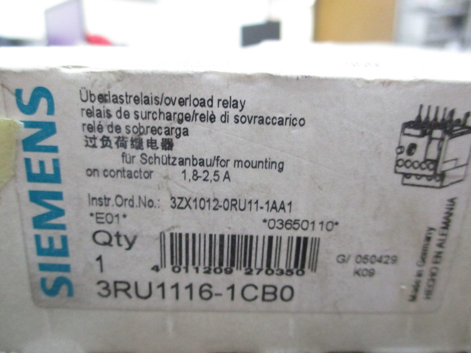 Siemens Solid State Overload 3RU1116-1CB0 Trip: 1.8-2.5A New Surplus