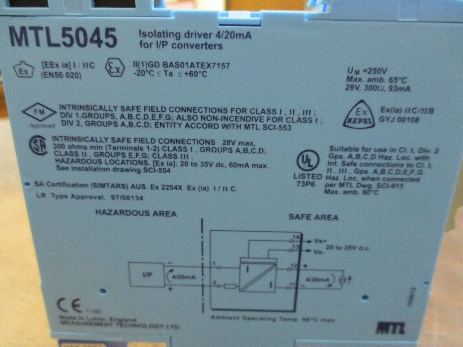 MTL Isolating Driver For I/P Converters MTL5045 4/20mA Used