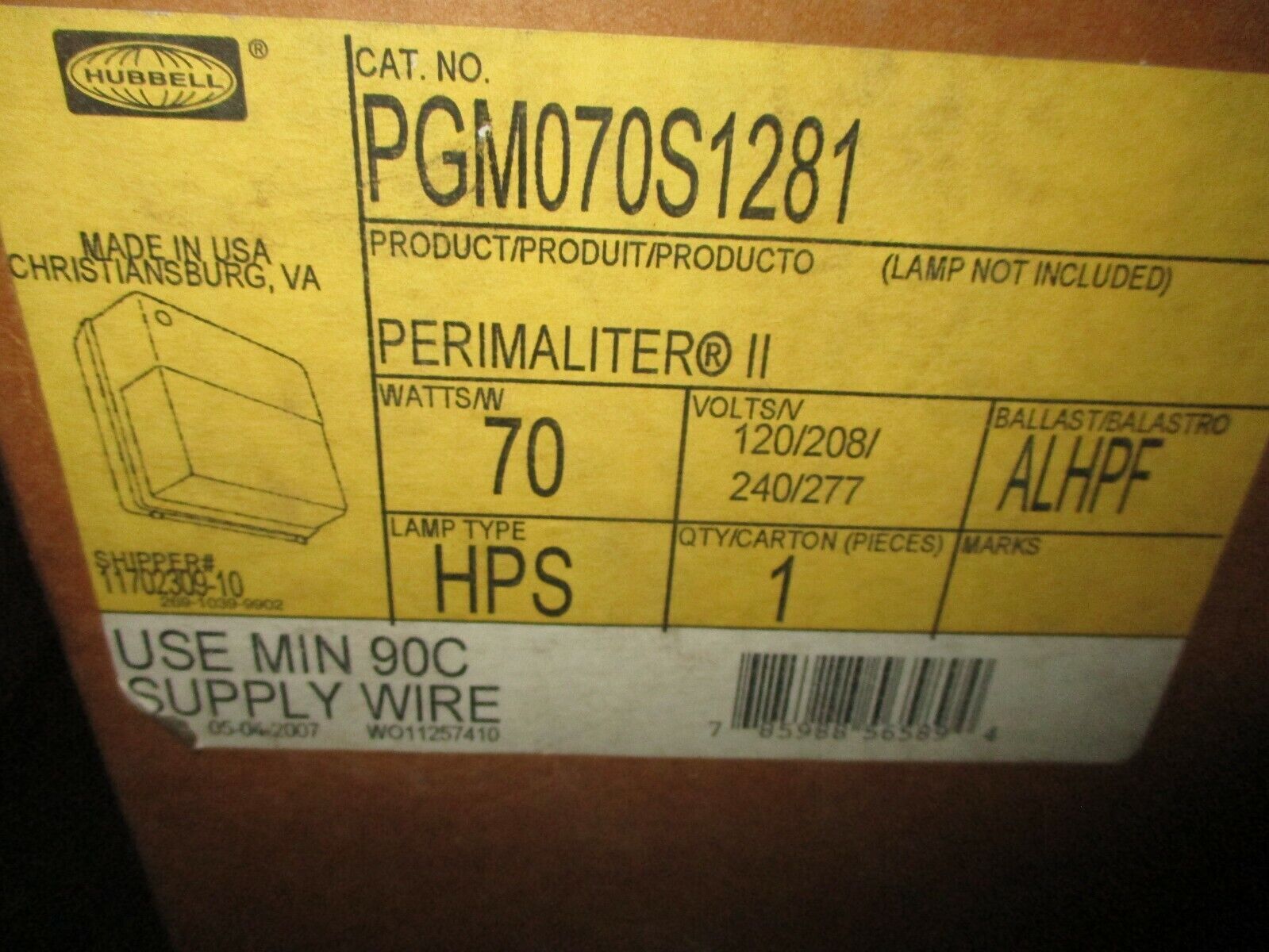 Hubbell Perimaliter II Outdoor Lighting PGM070S1281 70W HPS Lamp ALHPF Ballast