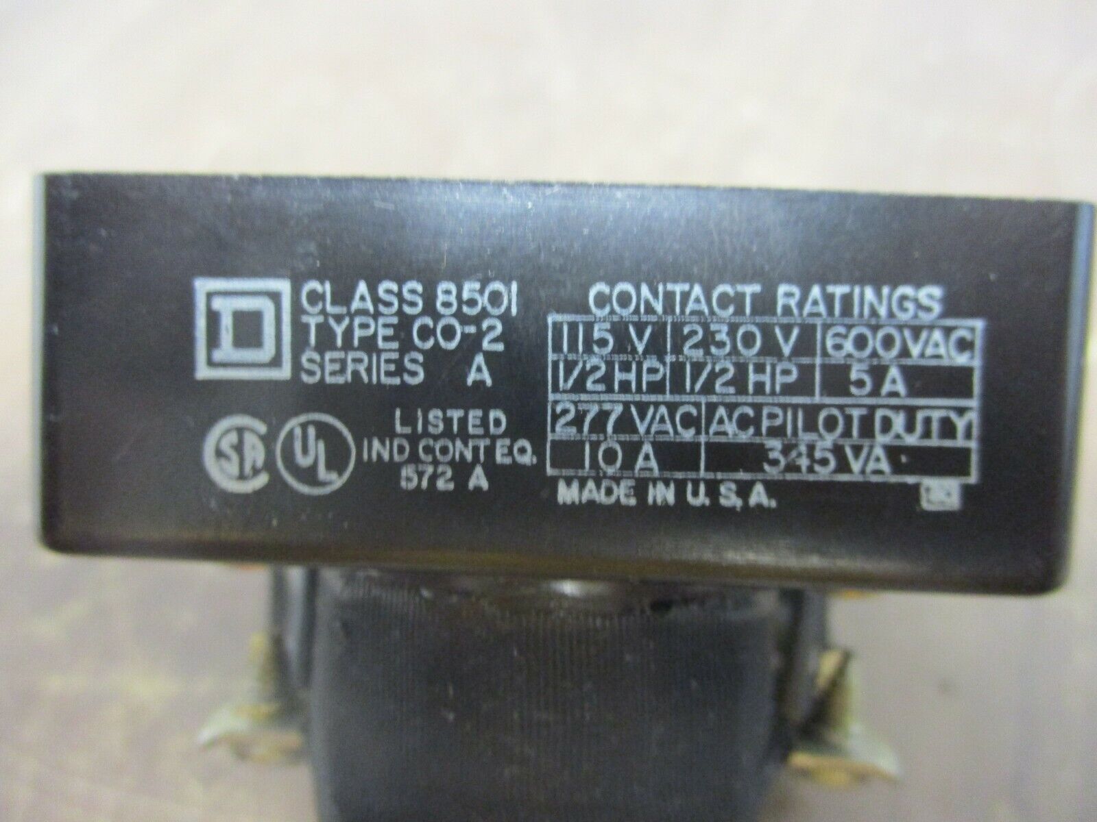 Square D Relay 8501 CO-2 Ser. A 120V Coil 600V Used