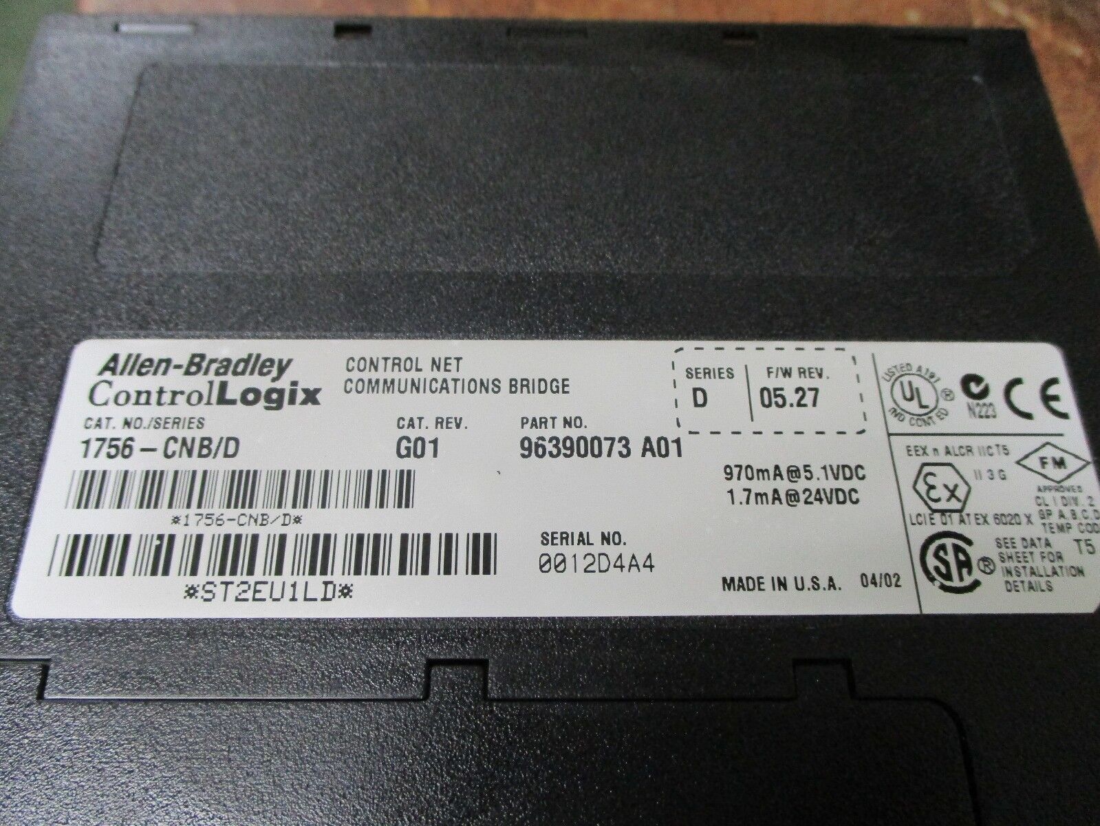 Allen-Bradley ControlLogix Control Net Comm Bridge 1756-CNB/D Rev. GO1 Used