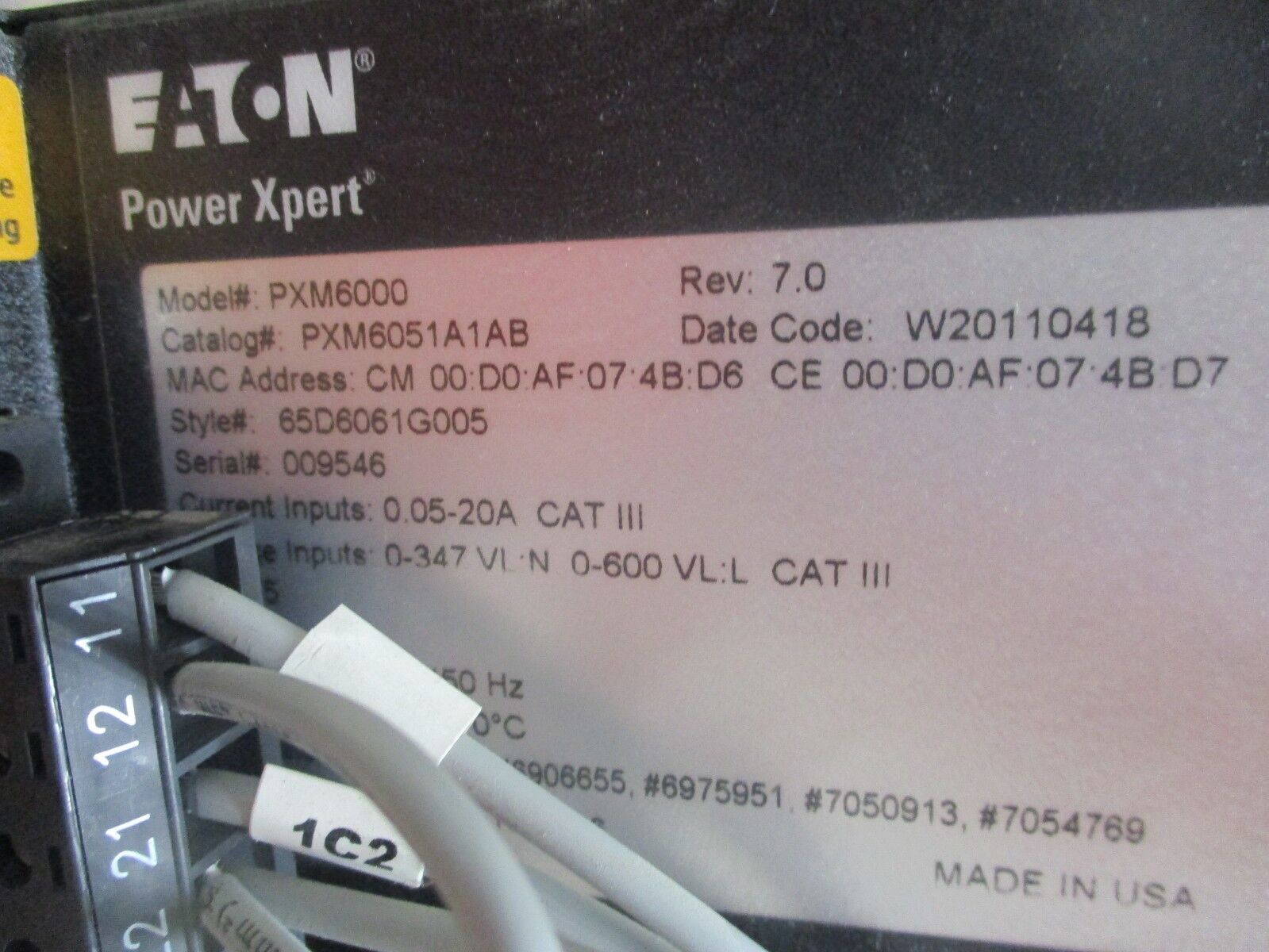 Eaton PXM6000 Power Xpert Chassis w/ Power Supply PXM6051A1AB/PXMPS-1 Rev.: 7.0