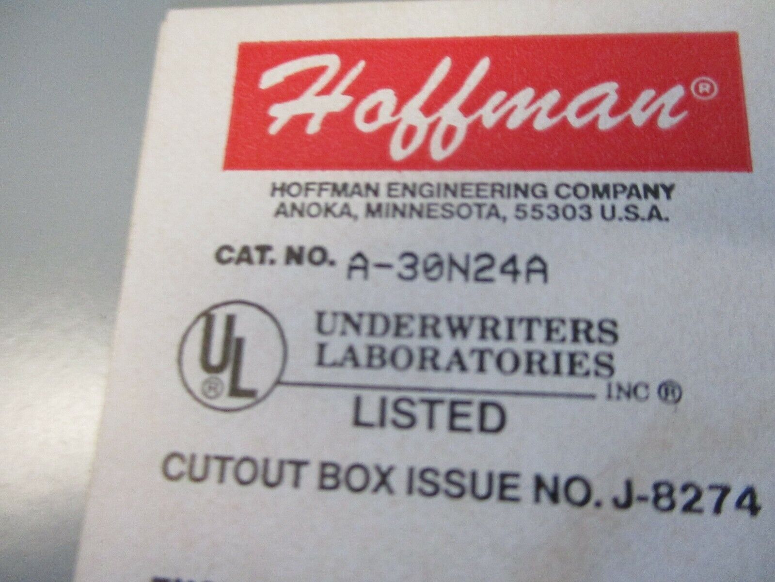 Hoffman Type 1 Enclosure A-30N24A Size 30x24x6.62" *Some Shelf Wear* New Surplus
