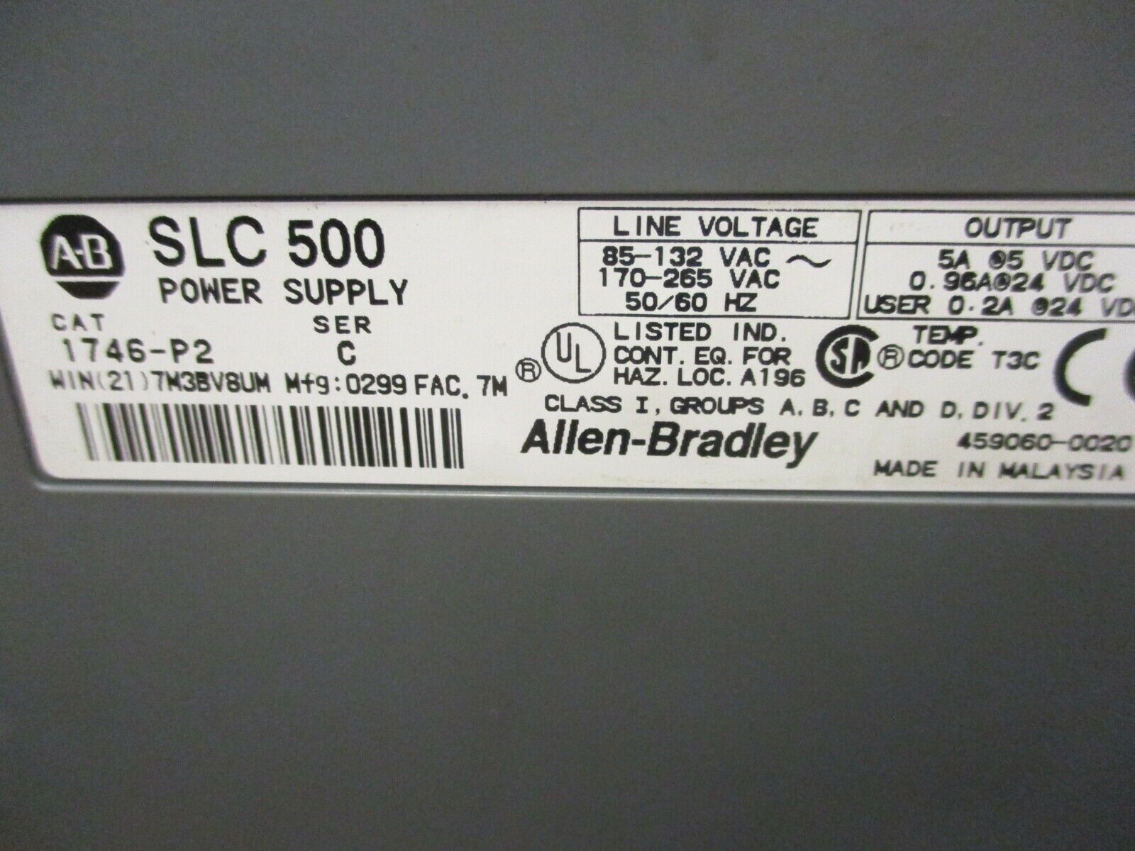 Allen-Bradley SLC 500 PLC Rack w/ Power Supply 1746-A10/1746-P2 10-Slot, Used
