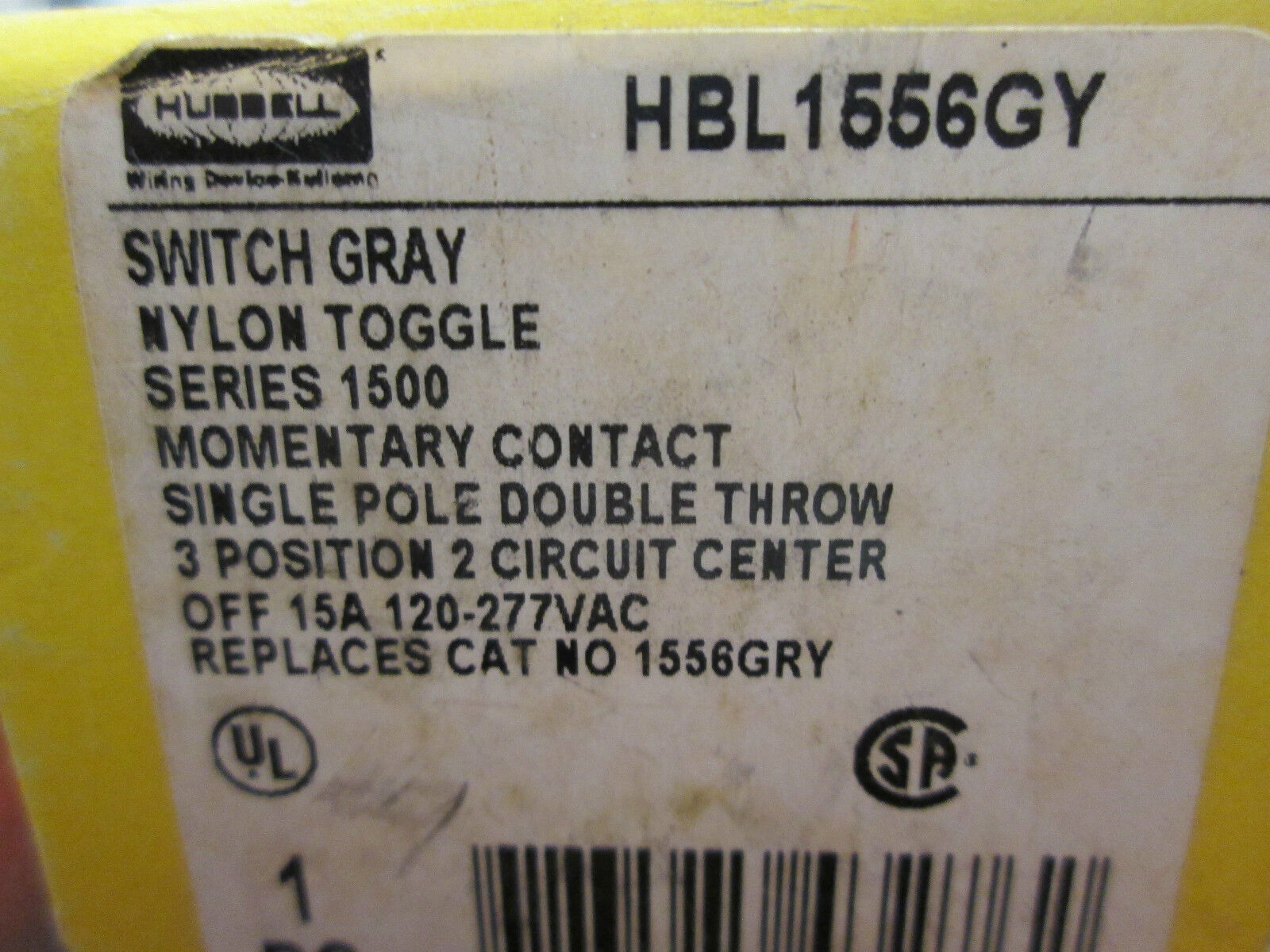 Hubbell Switch HBL1556GY Single Pole Double Throw 3 Position 15A 120/277V New