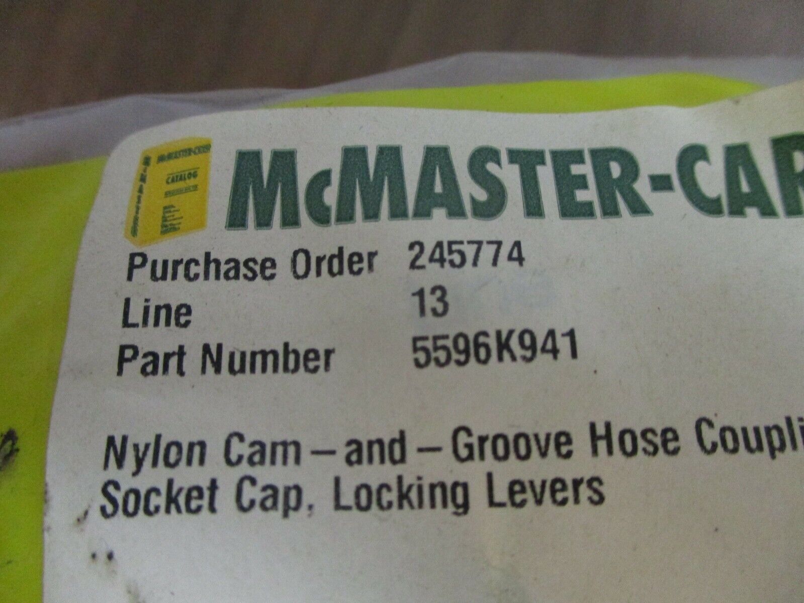 McMaster-Carr Nylon Cam & Groove Hose Coupling Socket Cap 5596K941 Size: 2