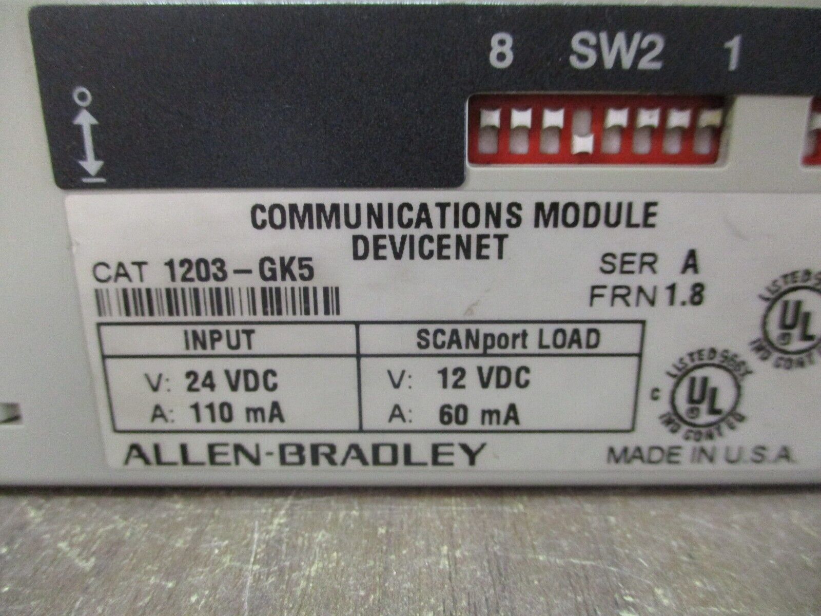 Allen-Bradley DeviceNet Comm. Module 1203-GK5 Ser. A FRN: 1.8 Input: 24VDC 110mA