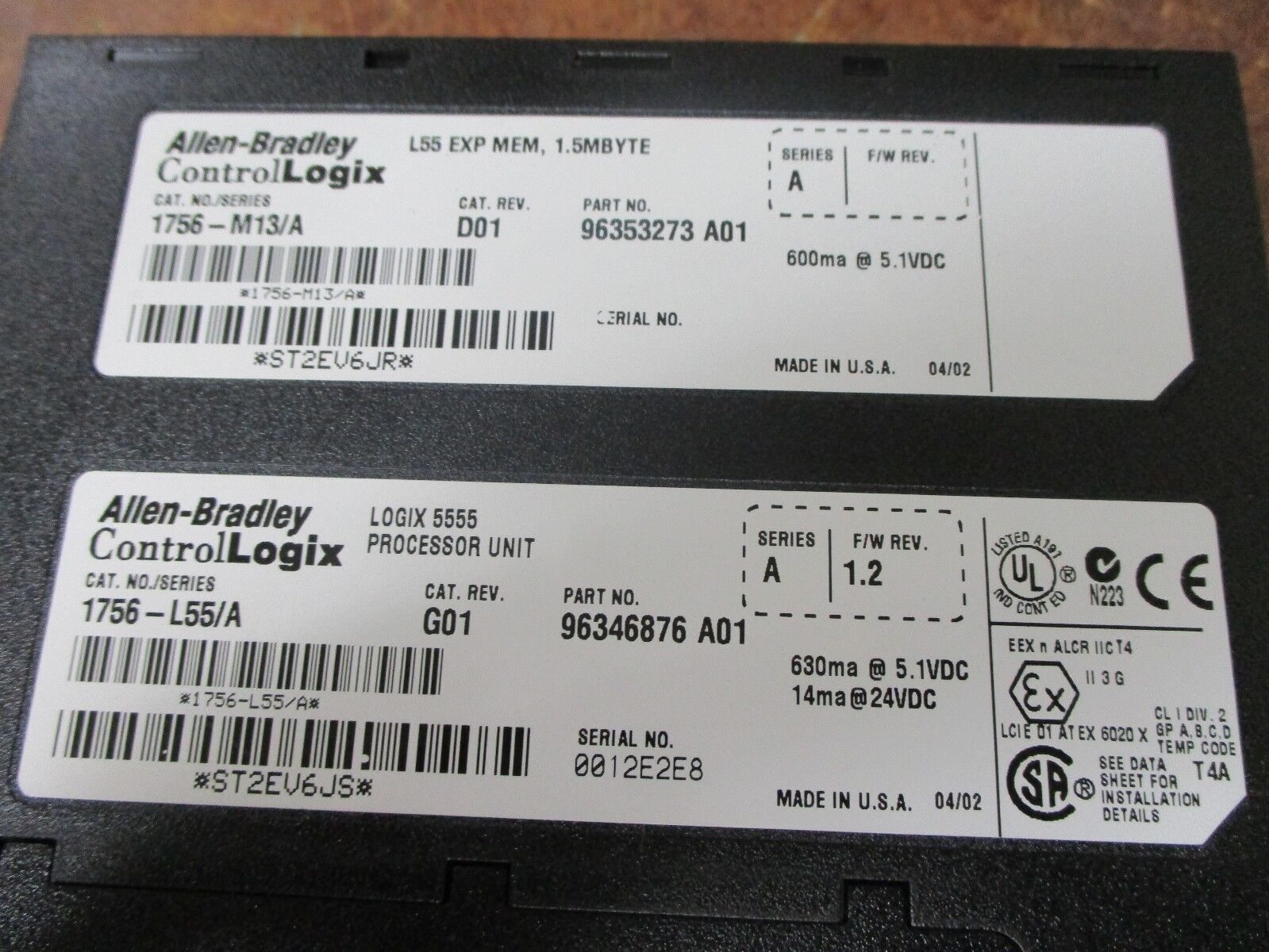Allen-Bradley Logix 5555 Processor Unit & Memory Expansion 1756-M13/A 1756-L55/A