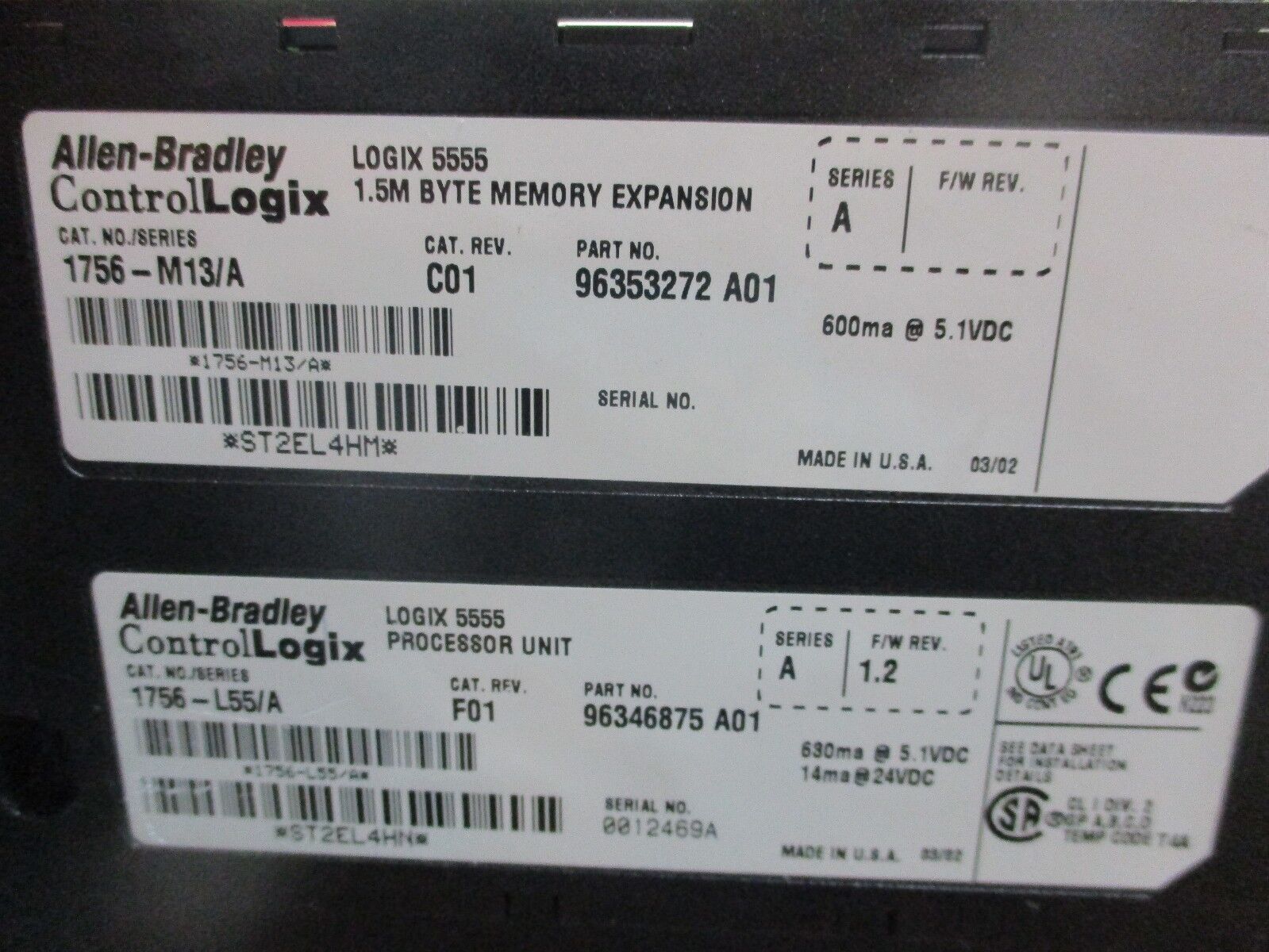 Allen-Bradley Logix 5555 Processor Unit & Memory Expansion 1756-M13/A 1756-L55/A