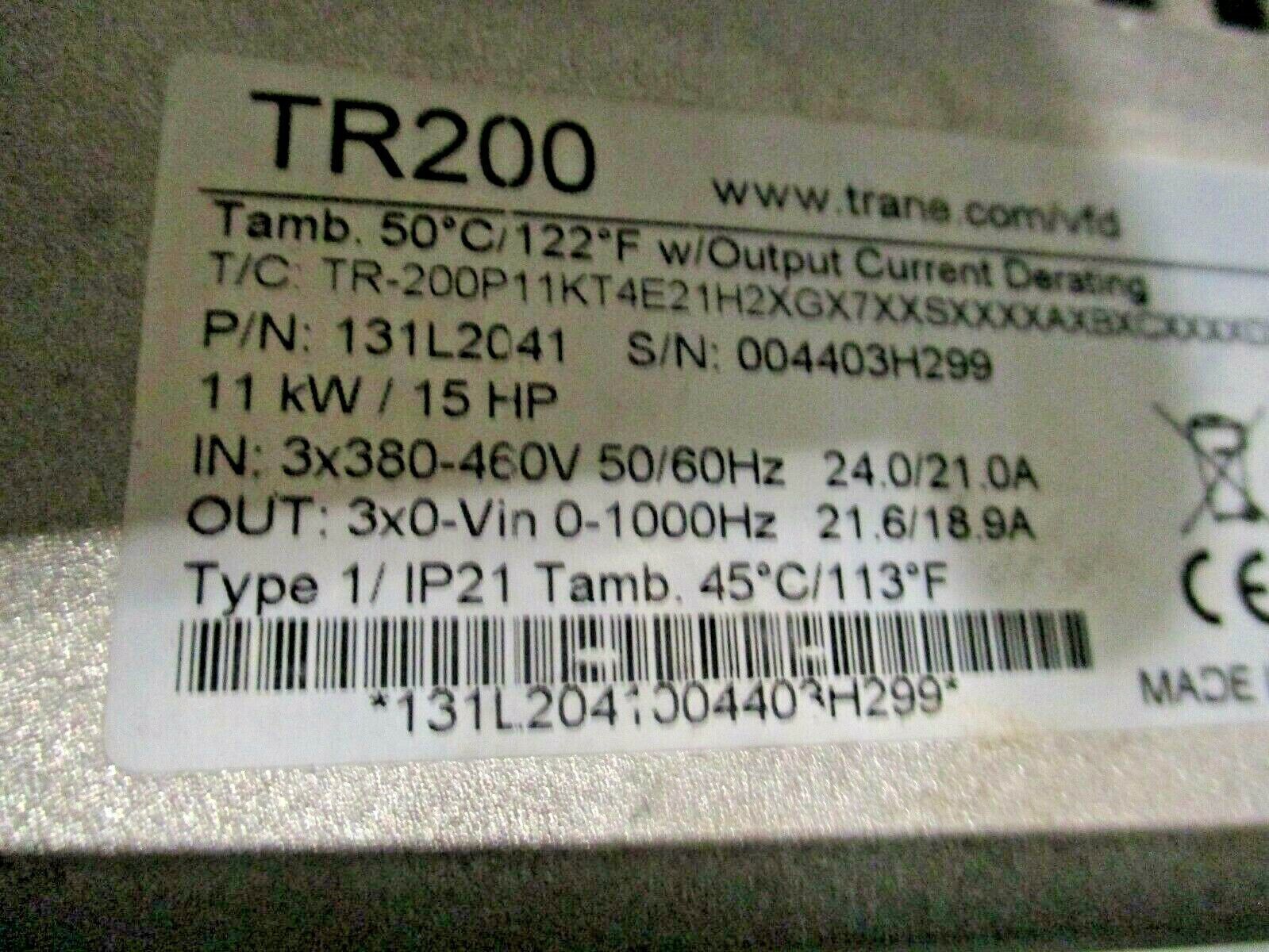 Trane TR200 AC Drive w/ Bypass 131L2041 15HP 3Ph w/ Keypad Used